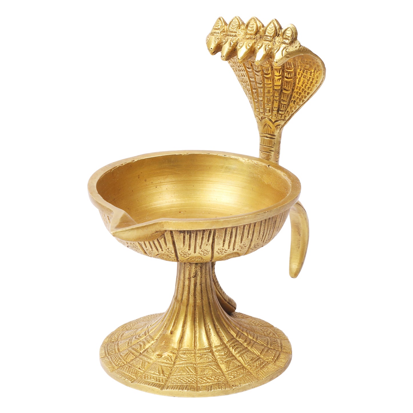 Brass Sheshnaag Dhoop Diya Stand: Incense Burner, Oil Lamp, Diwali Gift, Gold Color Color, 5.5 Inch - SvarupArt