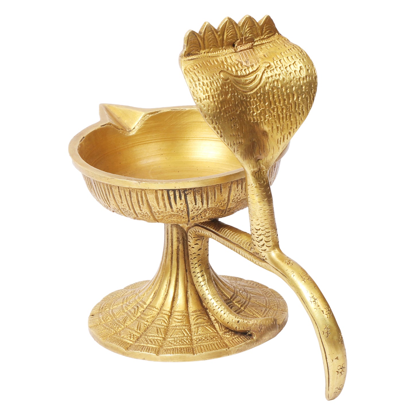 Brass Sheshnaag Dhoop Diya Stand: Incense Burner, Oil Lamp, Diwali Gift, Gold Color Color, 5.5 Inch - SvarupArt