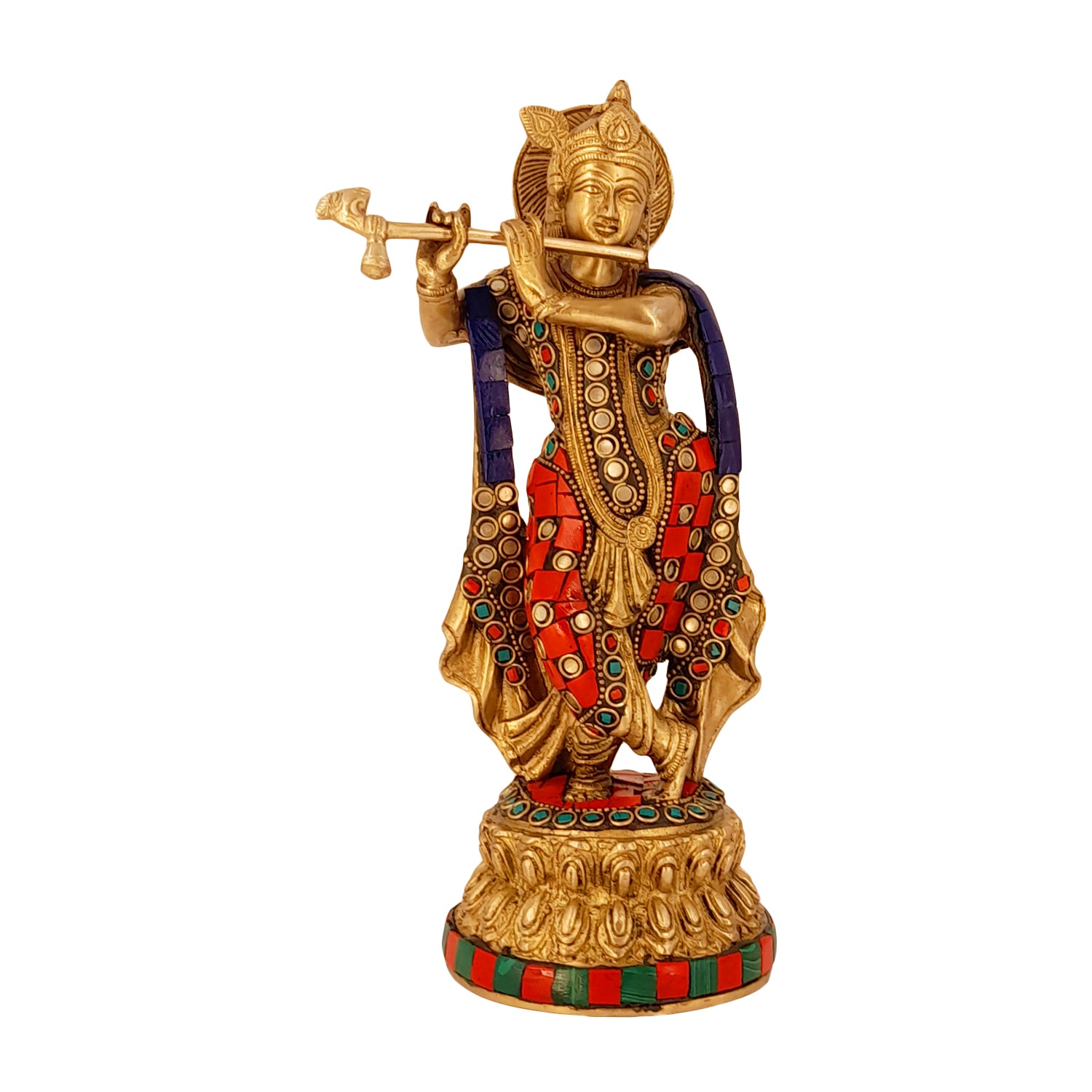 Brass Krishna Murti in Multcolor Height 9.5 Inch - SvarupArt