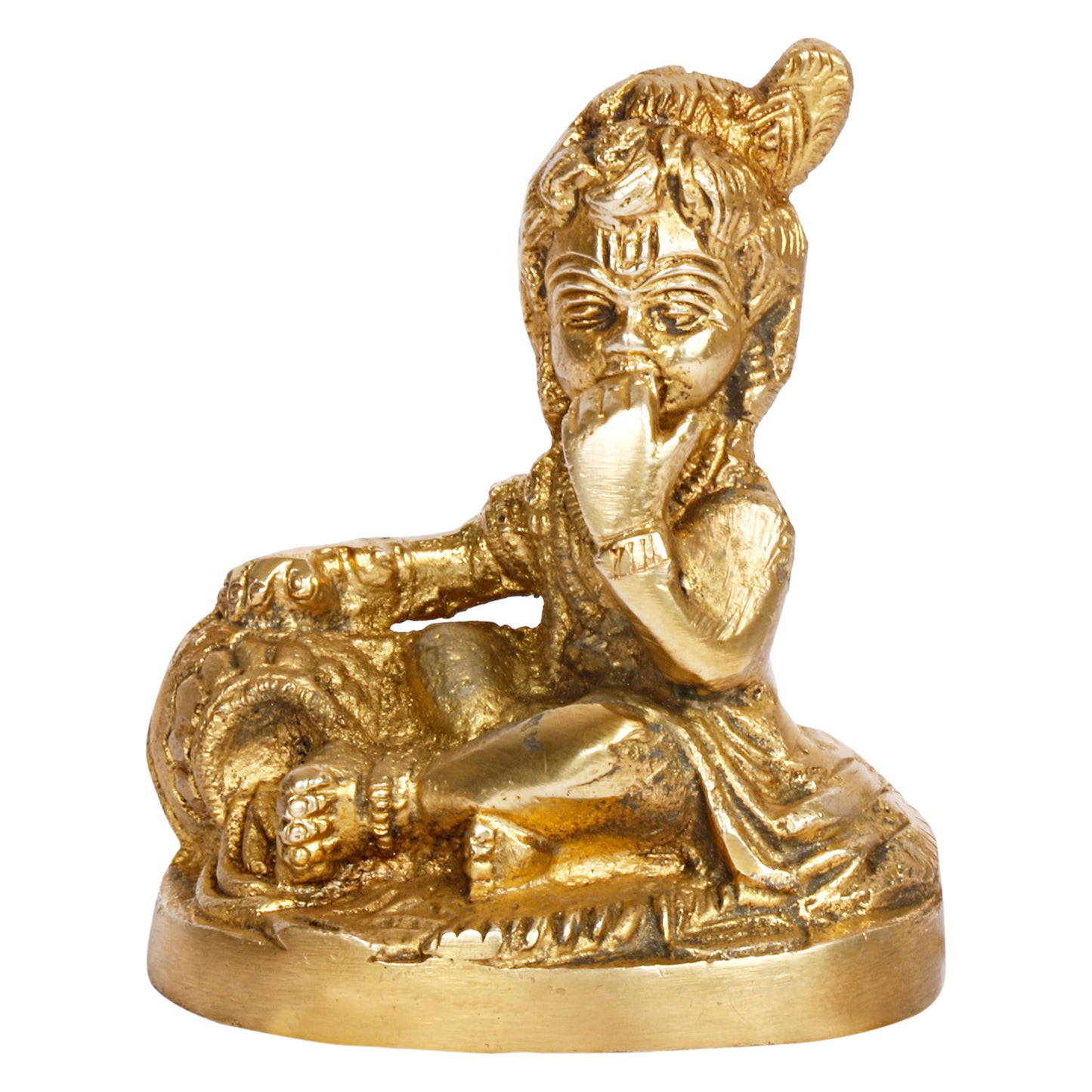 Brass Bal Gopal Makhan Chor Idol in Gold Color Height 3.25 Inch - SvarupArt