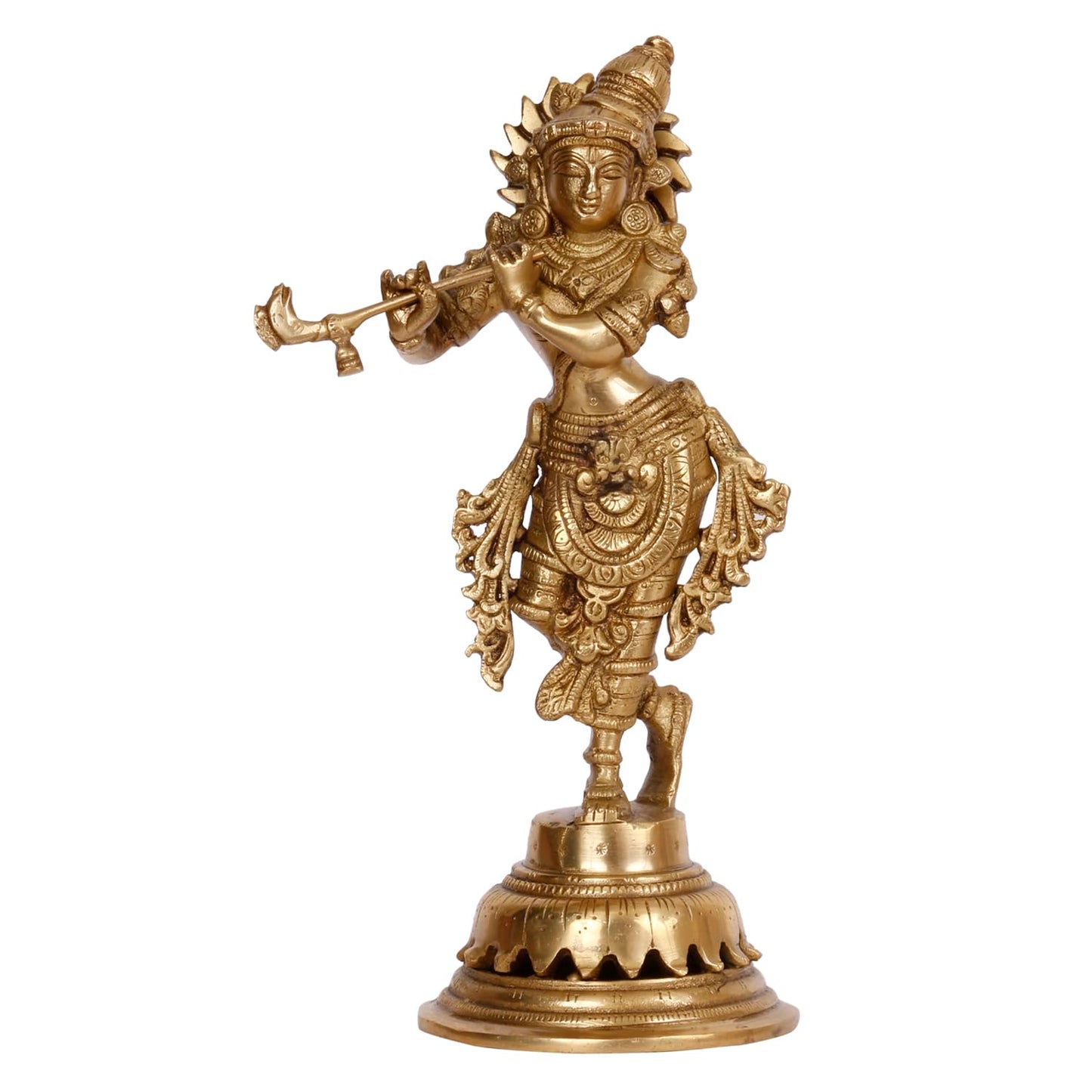Brass Krishna Murti in Gold Color Height 10 Inch - SvarupArt