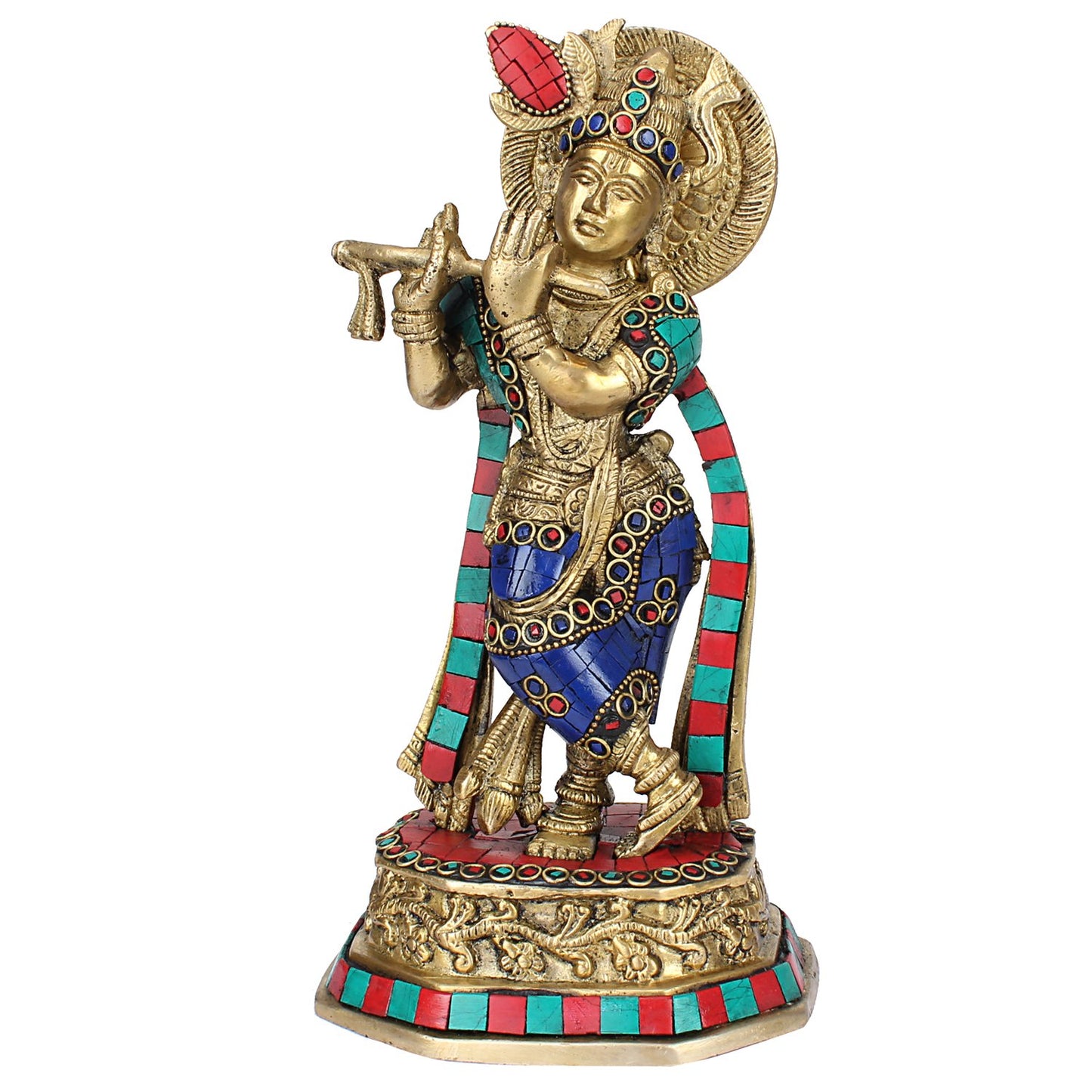 Brass Krishna Bhagwan Murti in Multicolor Height 10 Inch - SvarupArt