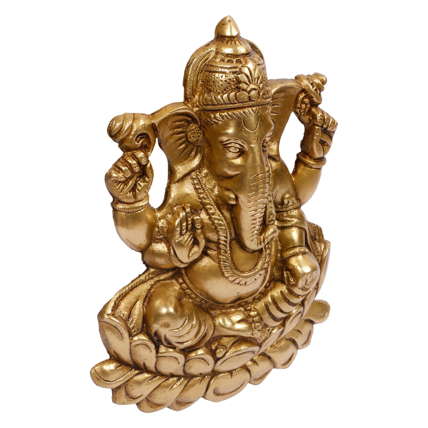 Brass Wall Hanging Ganesha Idol In Gold Color Height 5 Inch Weight 1.25 Kg - SvarupArt