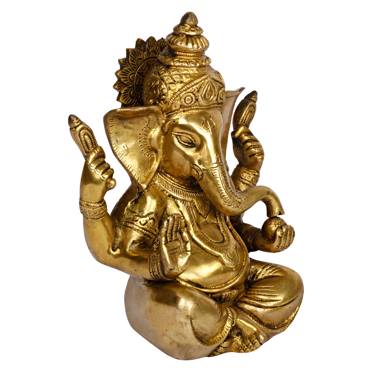 Brass Sitting Ganesha Idol In Gold Color Height 9 Inch Weight 2 Kg - SvarupArt