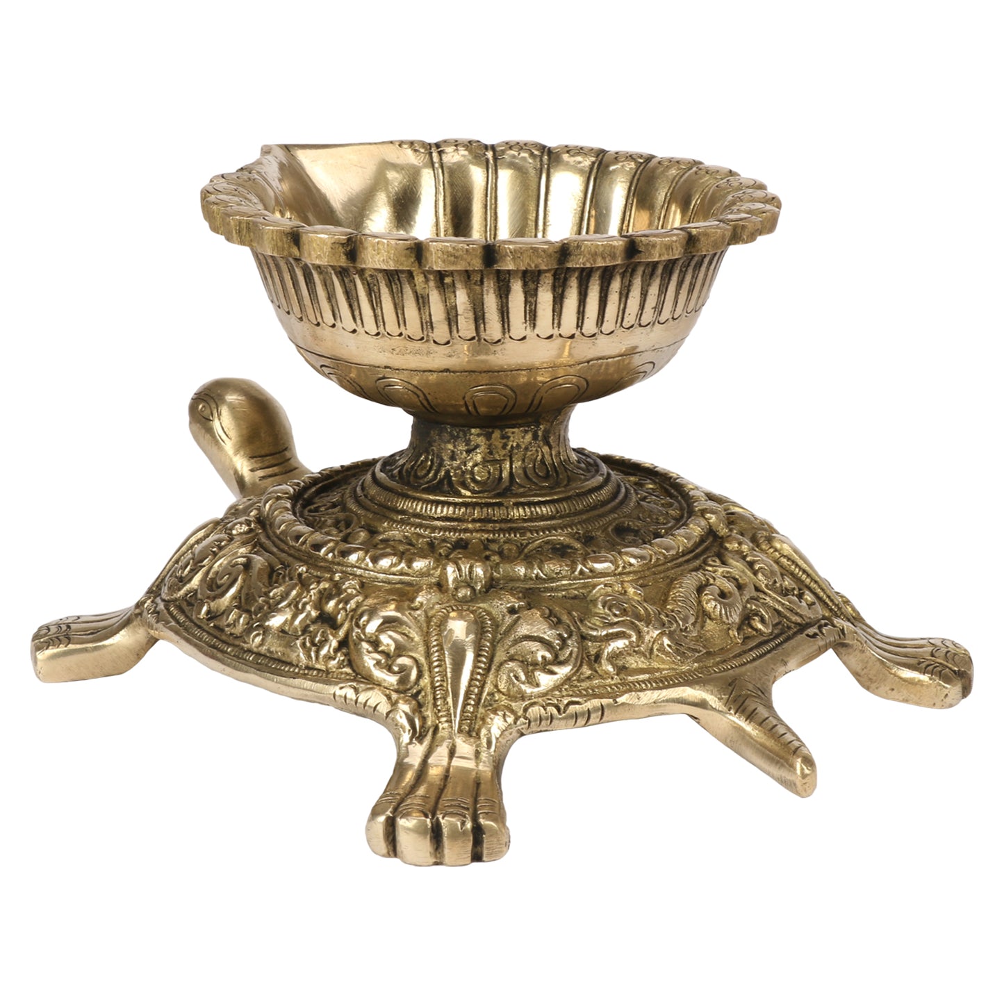 Brass Large Size Diya Deepak: Ideal for Puja Room, featuring a Tortoise (Kachua) Statue - SvarupArt