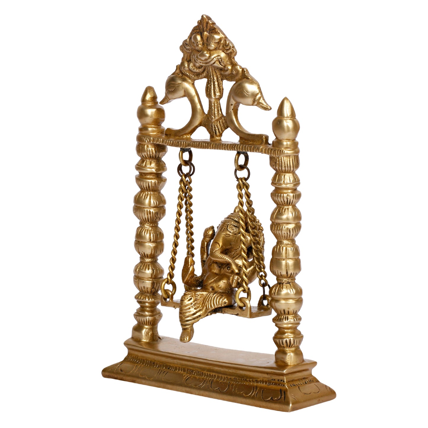 Brass Jhula Ganesha Idol In Gold Color Height 3 Inch Weight 0.85 Kg - SvarupArt