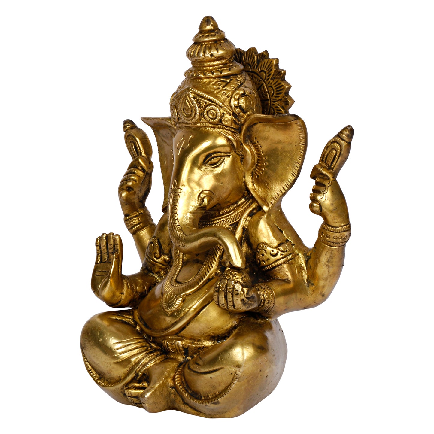 Brass Sitting Ganesha Idol In Gold Color Height 9 Inch Weight 2 Kg - SvarupArt