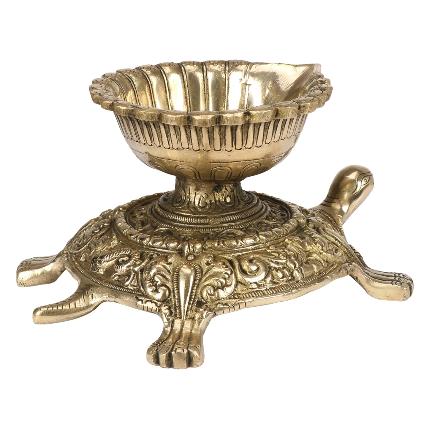 Brass Large Size Diya Deepak: Ideal for Puja Room, featuring a Tortoise (Kachua) Statue - SvarupArt