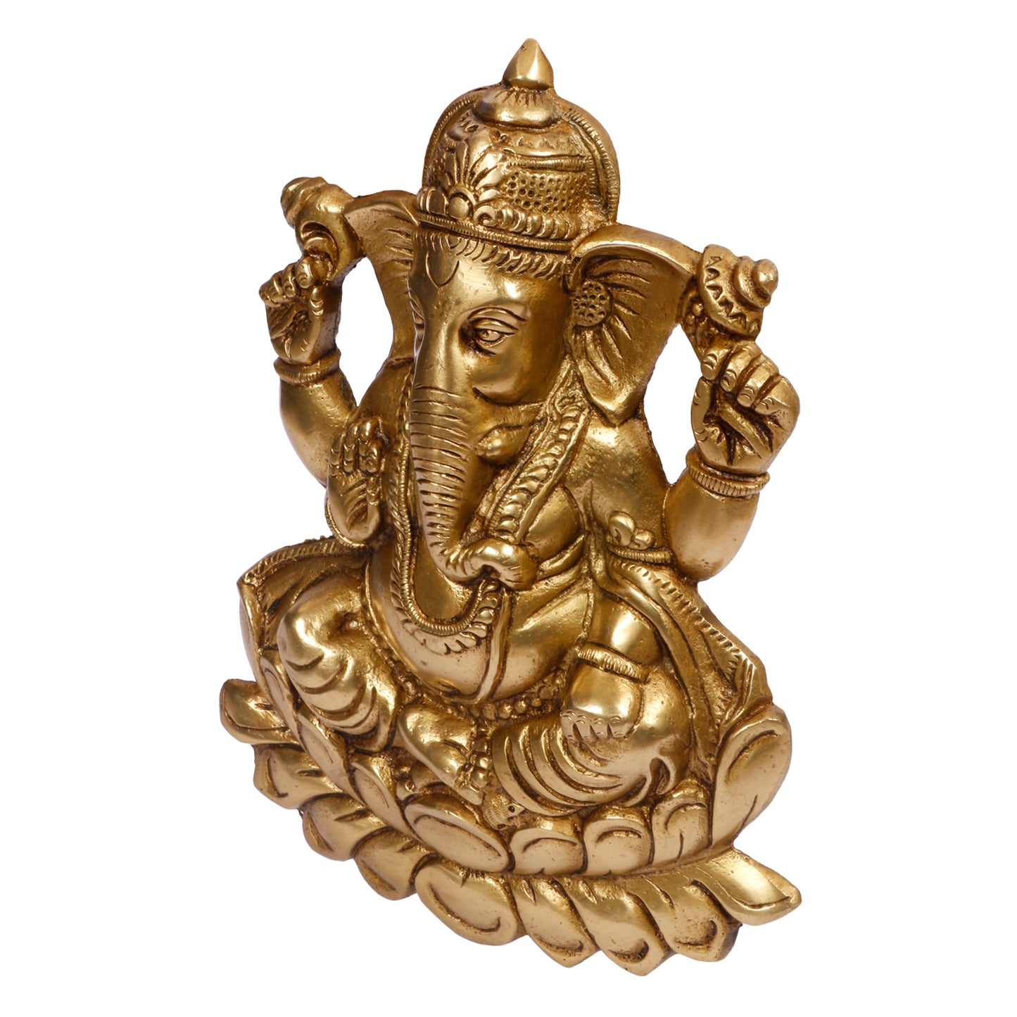 Brass Wall Hanging Ganesha Idol In Gold Color Height 5 Inch Weight 1.25 Kg - SvarupArt