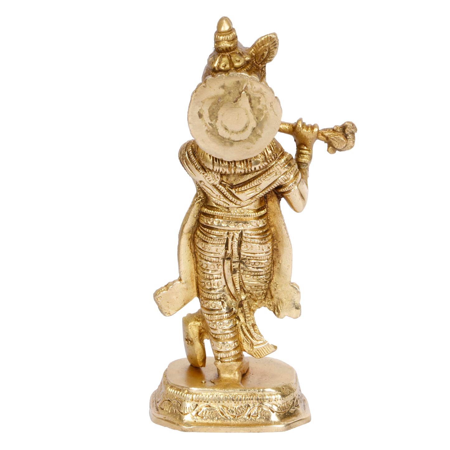 Brass Krishna Idol on Round Base in Gold Color Height 7-Inch - SvarupArt