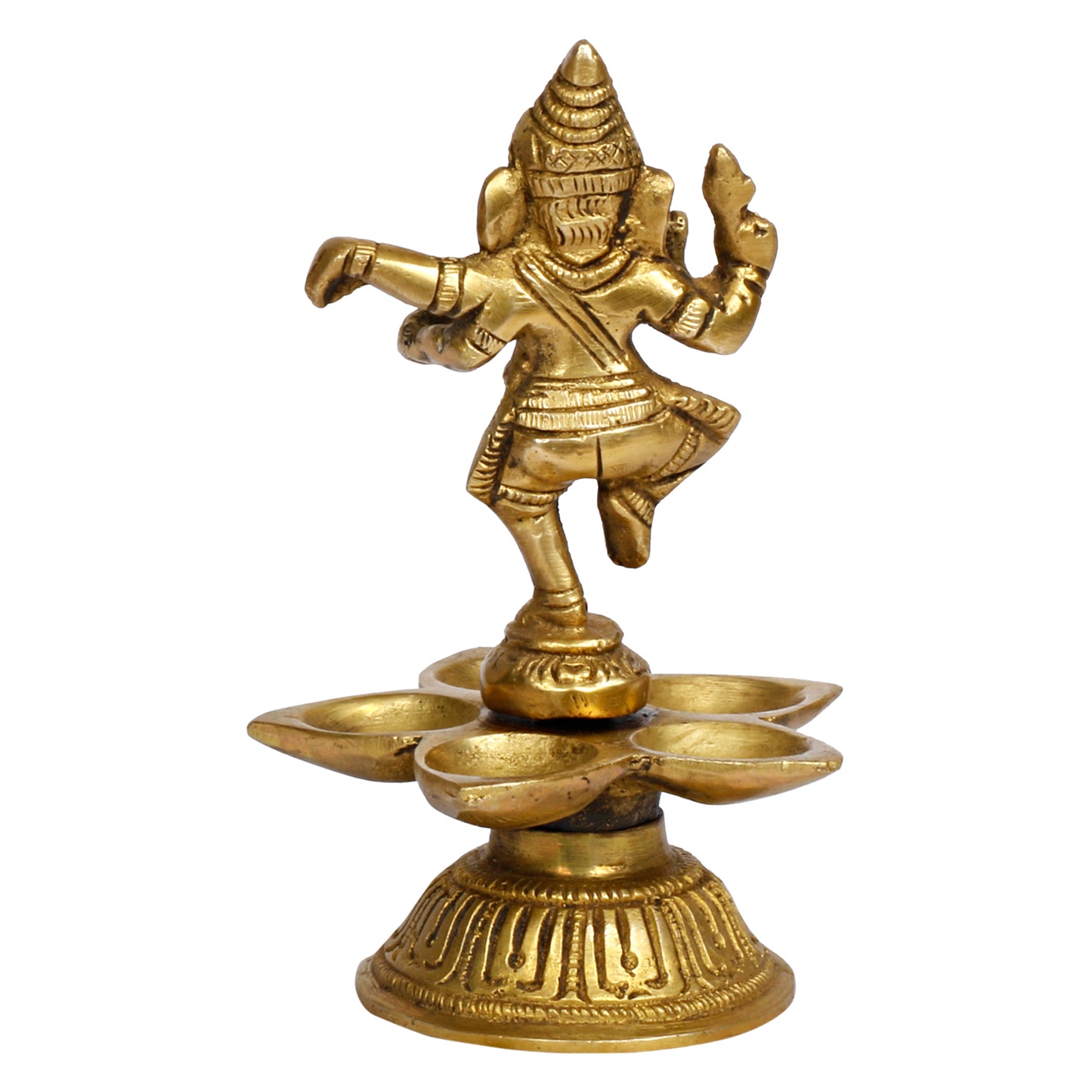 Brass Dancing Ganesh Diya for Puja Room: Handmade, Tabletop with Stand, Perfect for Home and Office Decor - SvarupArt