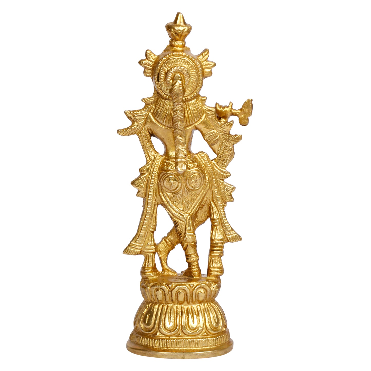 Brass Krishna Murti in Gold Color Height 6.75 Inch - SvarupArt