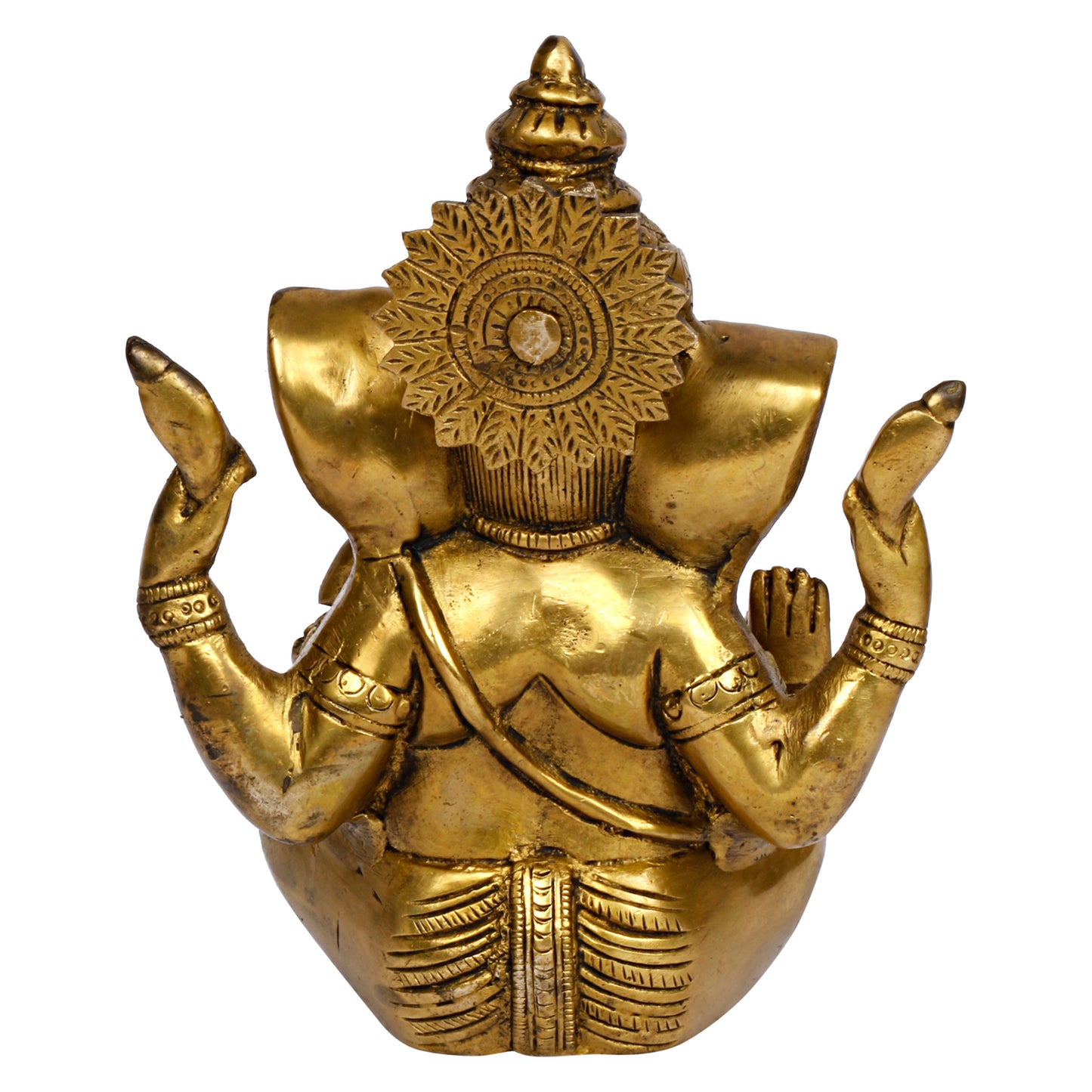 Brass Sitting Ganesha Idol In Gold Color Height 9 Inch Weight 2 Kg - SvarupArt