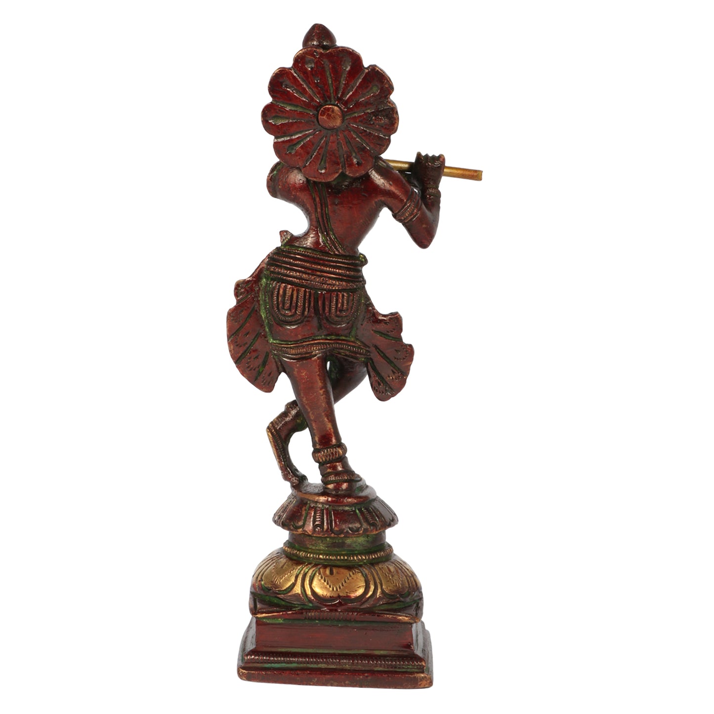 Brass Krishna Bhagwan Statue in Antique Gold and Green Color Height 2 Inch - SvarupArt
