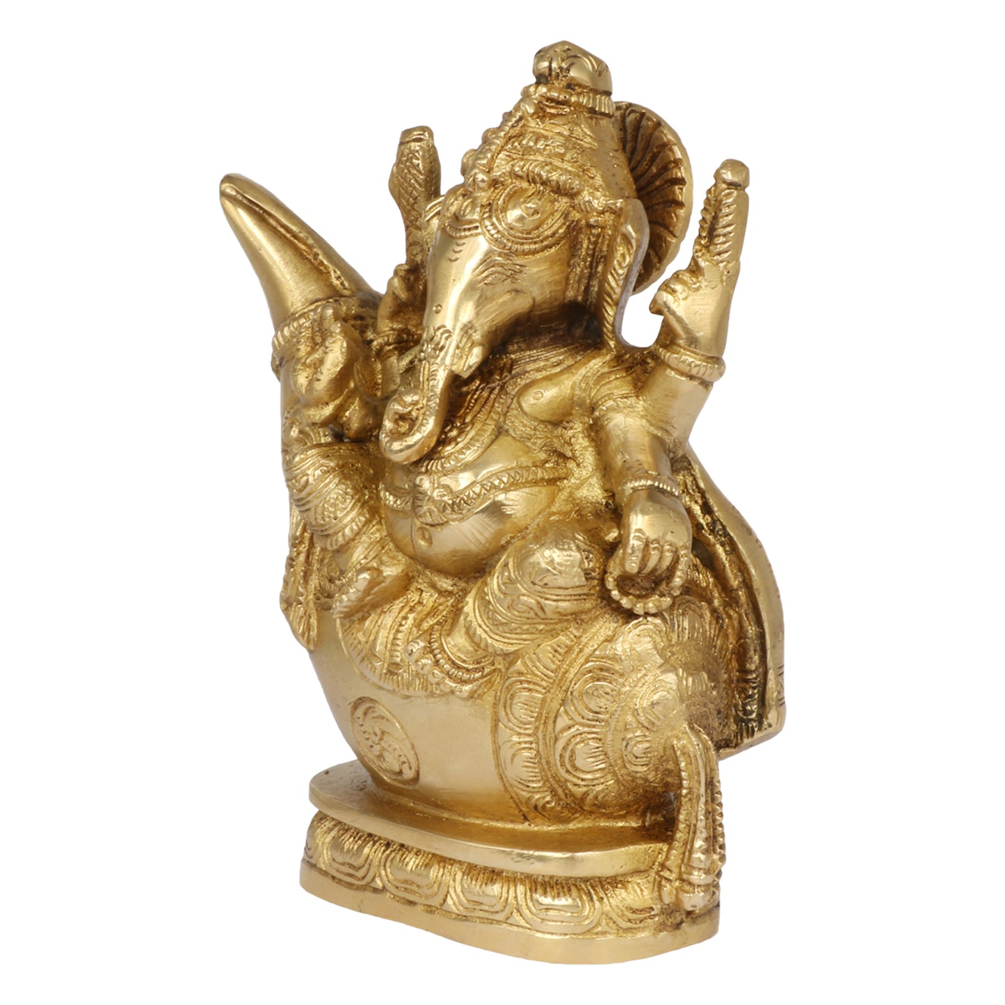 Brass Sitting Ganesha Idol In Gold Color Height 10.5 Inch Weight 1.7 Kg - SvarupArt