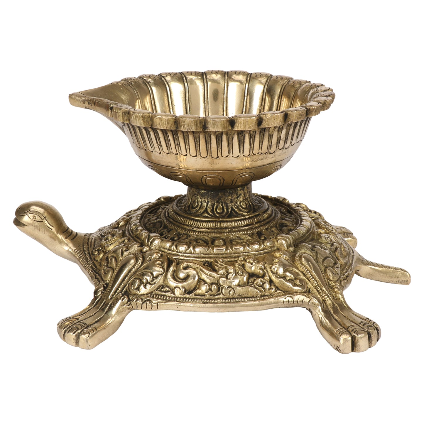 Brass Large Size Diya Deepak: Ideal for Puja Room, featuring a Tortoise (Kachua) Statue - SvarupArt