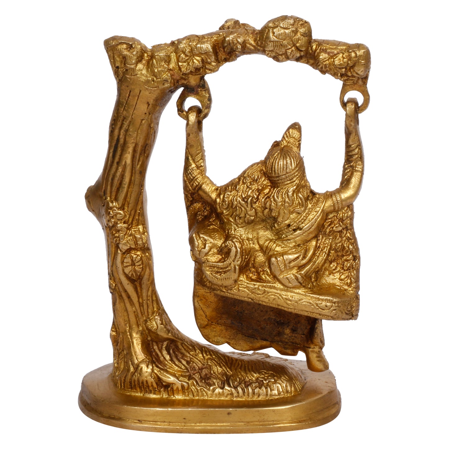 Brass Radha Krishna Murti on Jhula in Gold Color Height 6.5 Inch - SvarupArt
