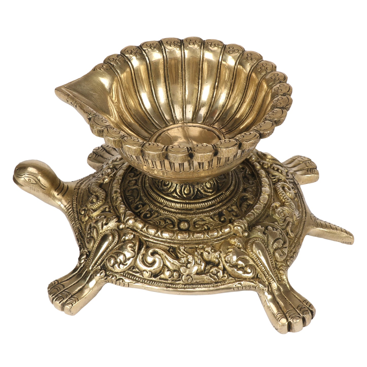 Brass Large Size Diya Deepak: Ideal for Puja Room, featuring a Tortoise (Kachua) Statue - SvarupArt