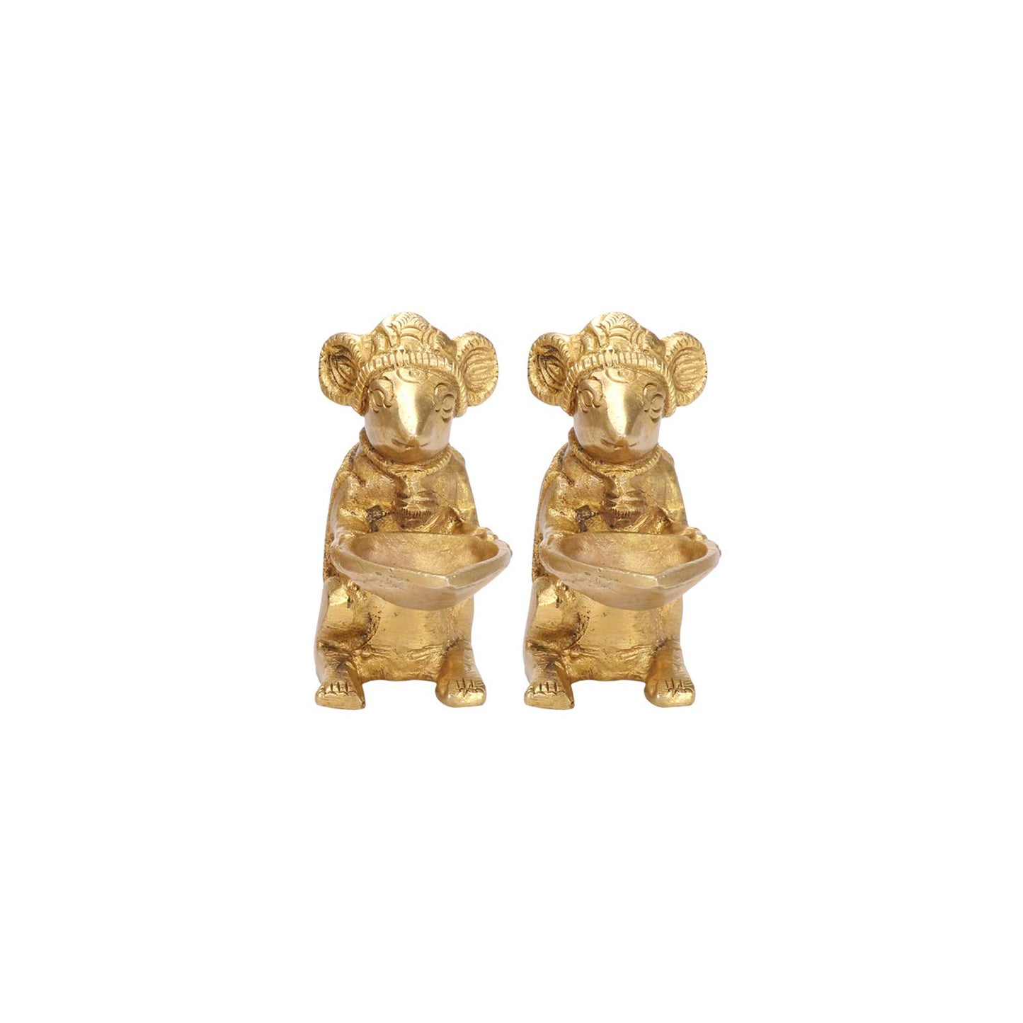 Brass Ganesha Rat Diya Oil Lamp Pair: Home Decor, Vastu Gift, Diwali Puja - SvarupArt