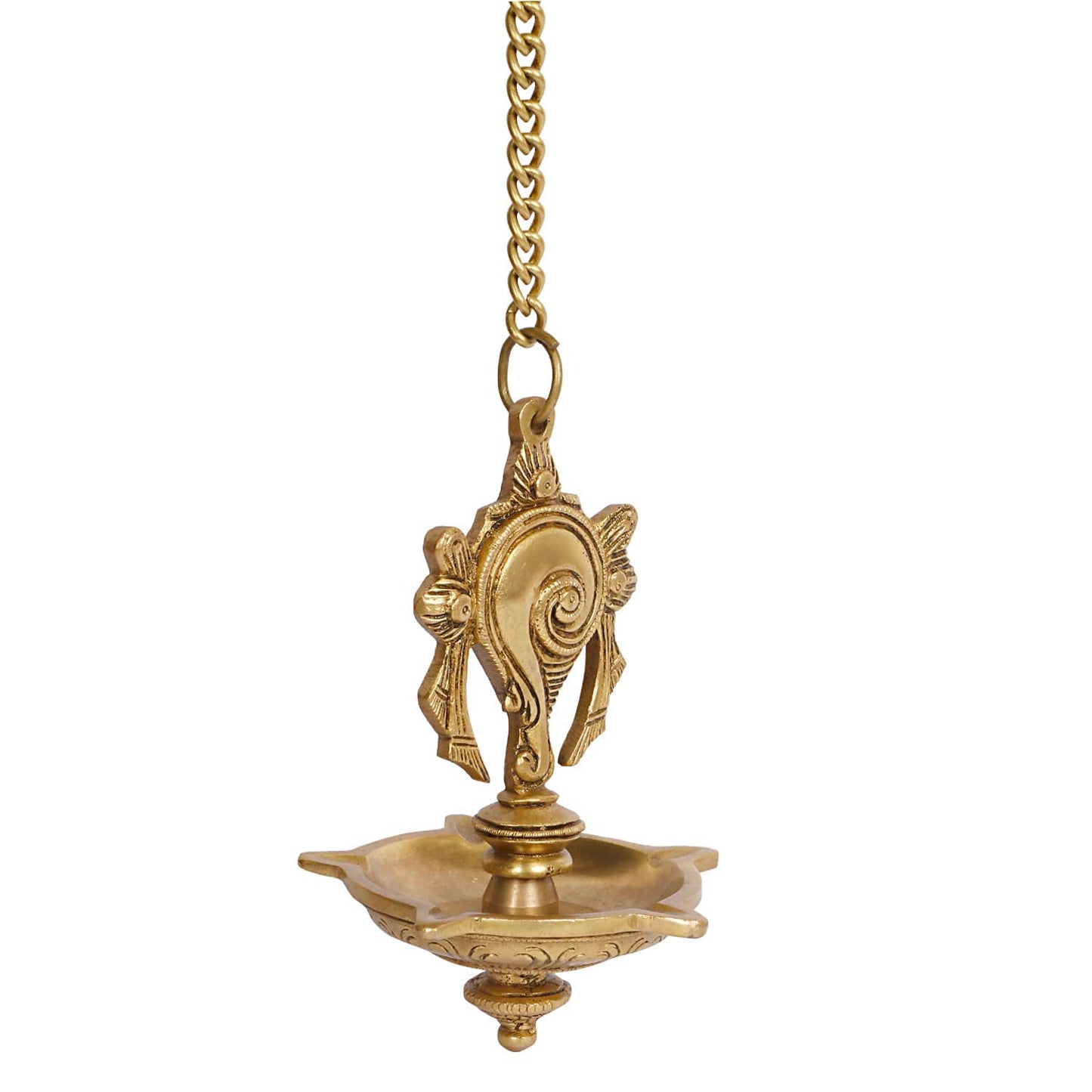 18 Inch Gold Color Vishnu Shankh Wall-Hanging Diya with Chain: Perfect for Home, Mandir & Temple - SvarupArt