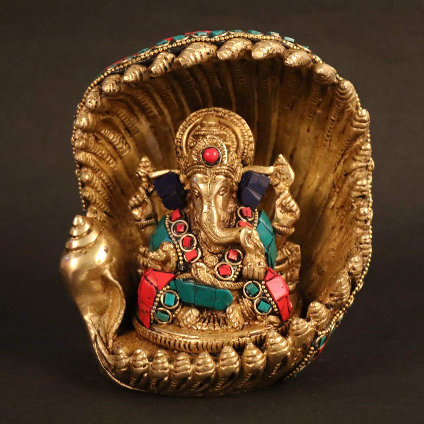 Brass Sitting Ganesha Idol In Multicolor Height 7 Inch Weight 1.9 Kg - SvarupArt