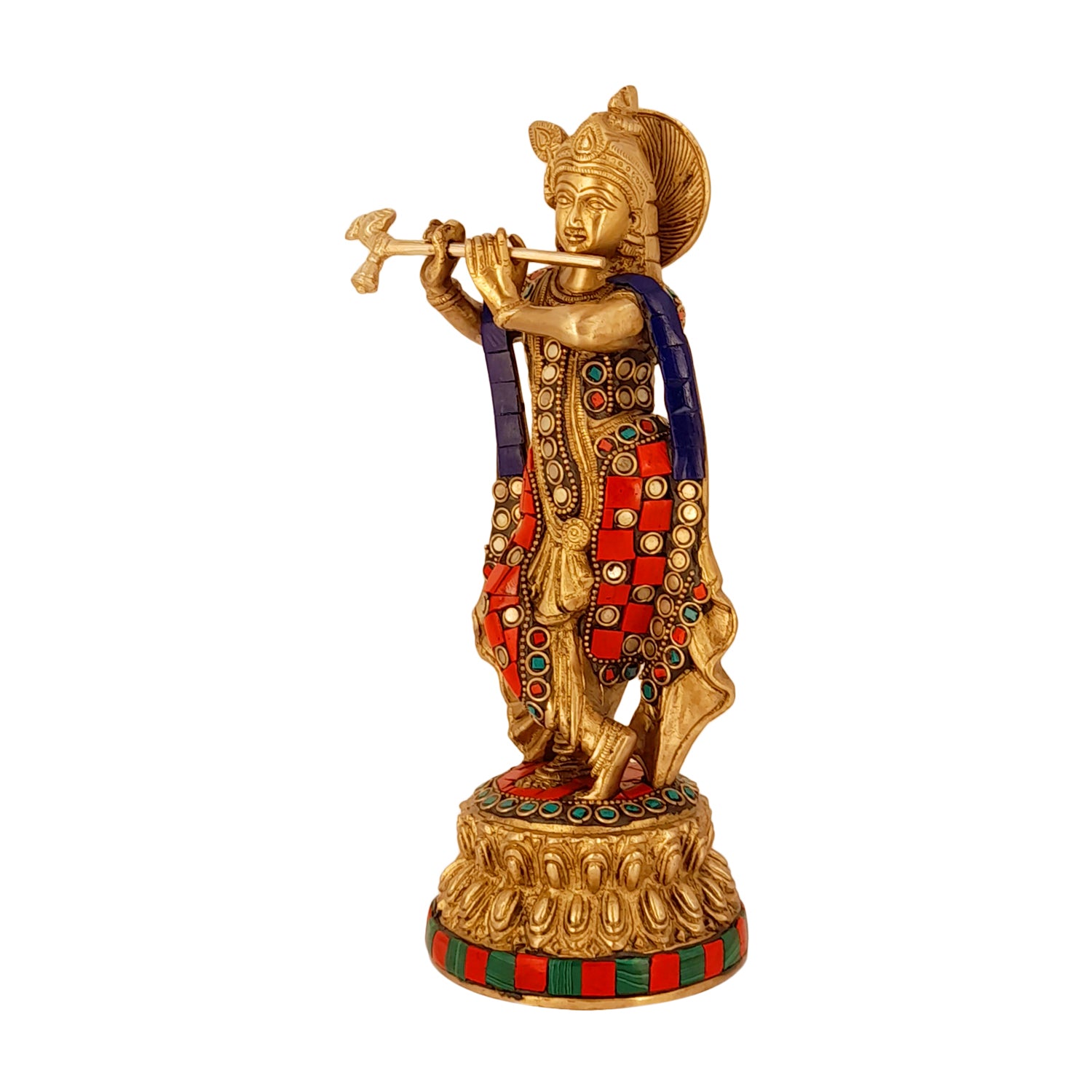 Brass Krishna Murti in Multcolor Height 9.5 Inch - SvarupArt