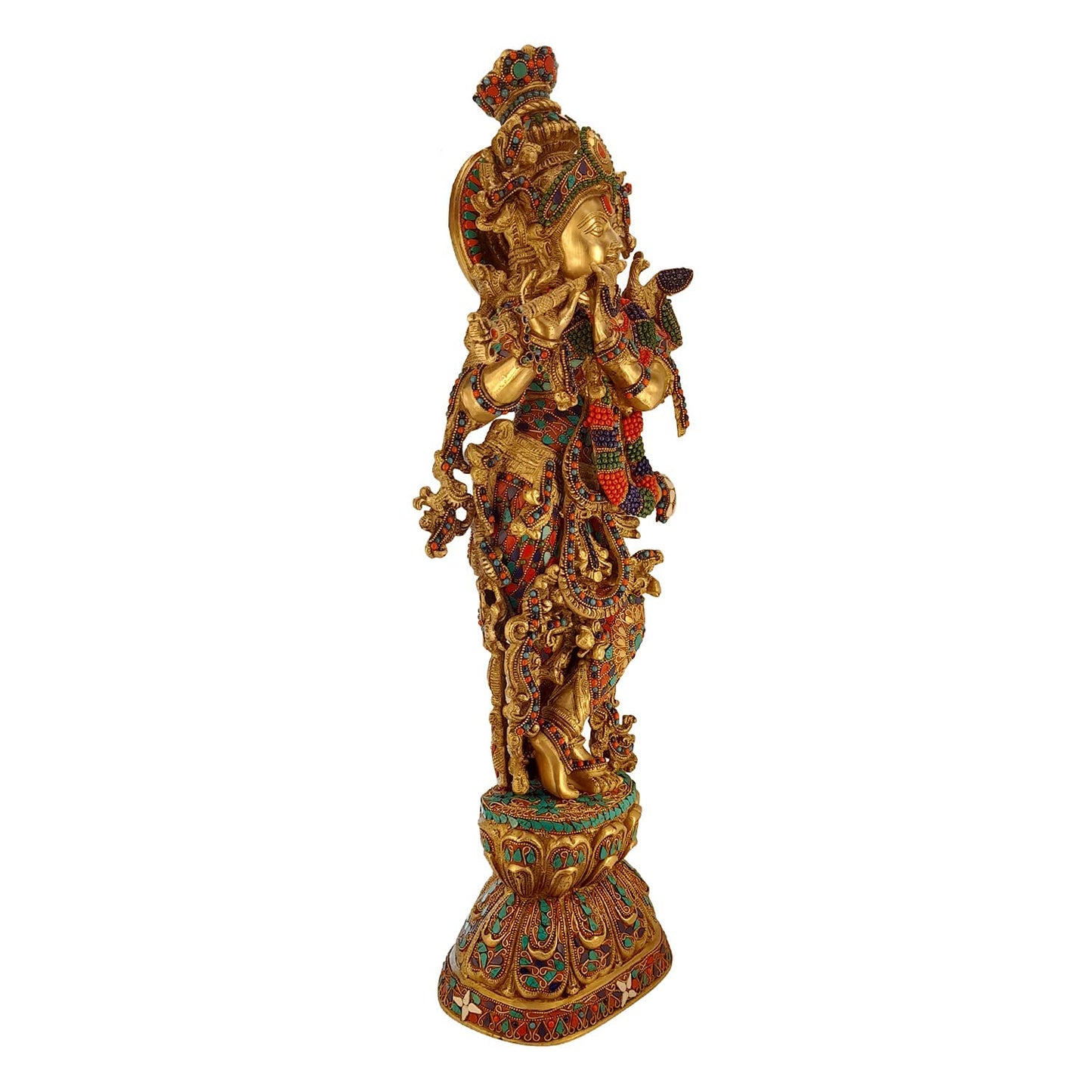 Brass Krishna Murti in Multicolor Height 29 Inch - SvarupArt