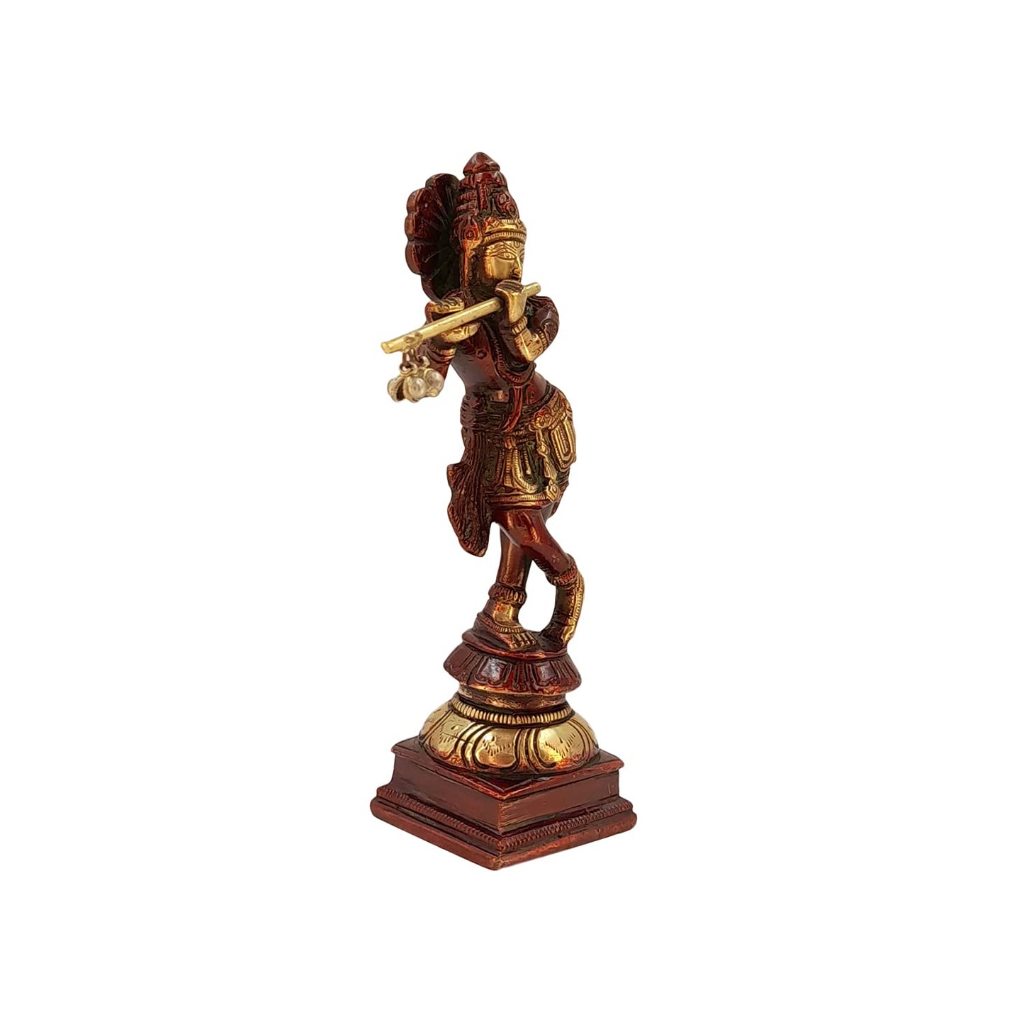 Brass Krishna Bhagwan Idol in Brown Color Height 6 Inch - SvarupArt