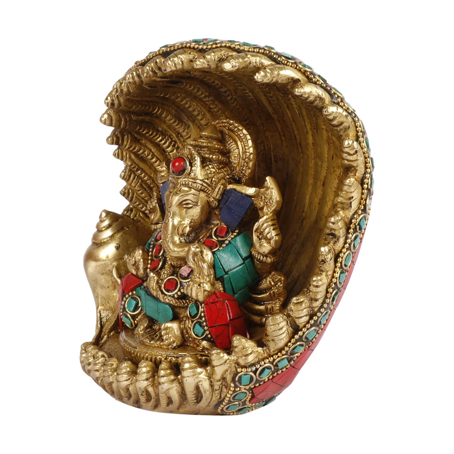 Brass Sitting Ganesha Idol In Multicolor Height 7 Inch Weight 1.9 Kg - SvarupArt