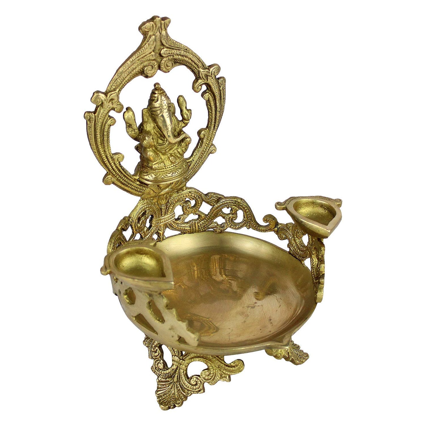 Brass Urli Diya with Ganesh Ji Top: Ideal for Temple, Table Decor & Kapoor Burner. - SvarupArt