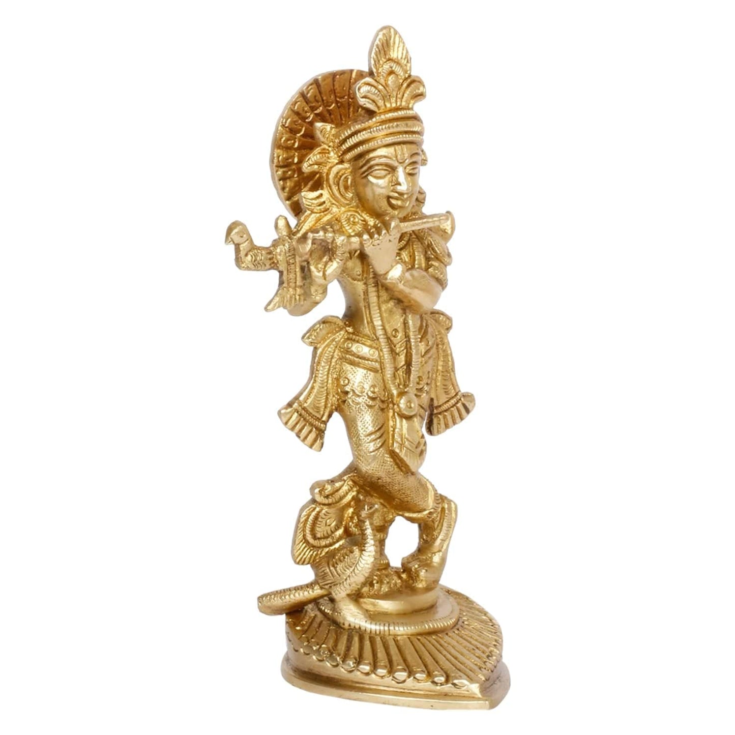 Brass Krishan Bahgwan Murti in Gold Color Height 6.5 Inch - SvarupArt