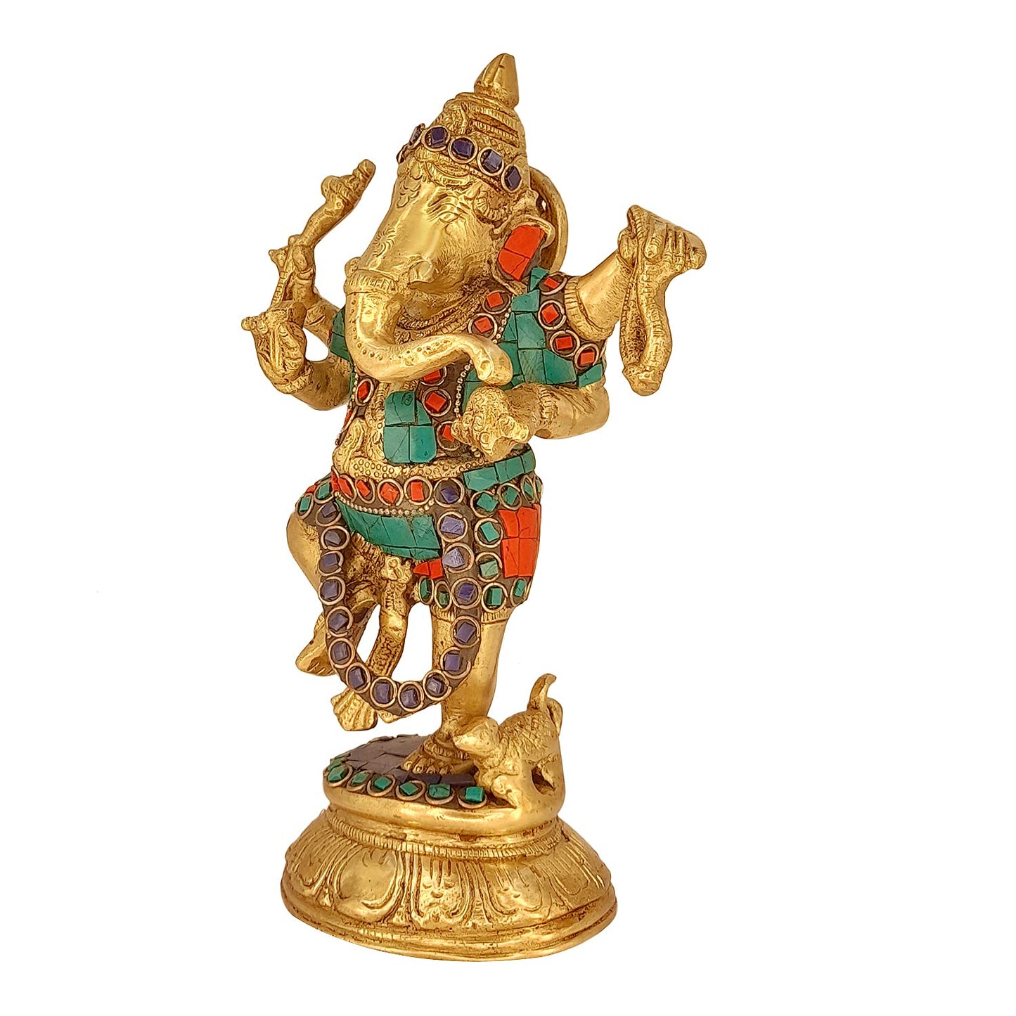 Brass Dancing Ganesha Idol In Multicolor Height 7 Inch Weight 1.9 Kg - SvarupArt