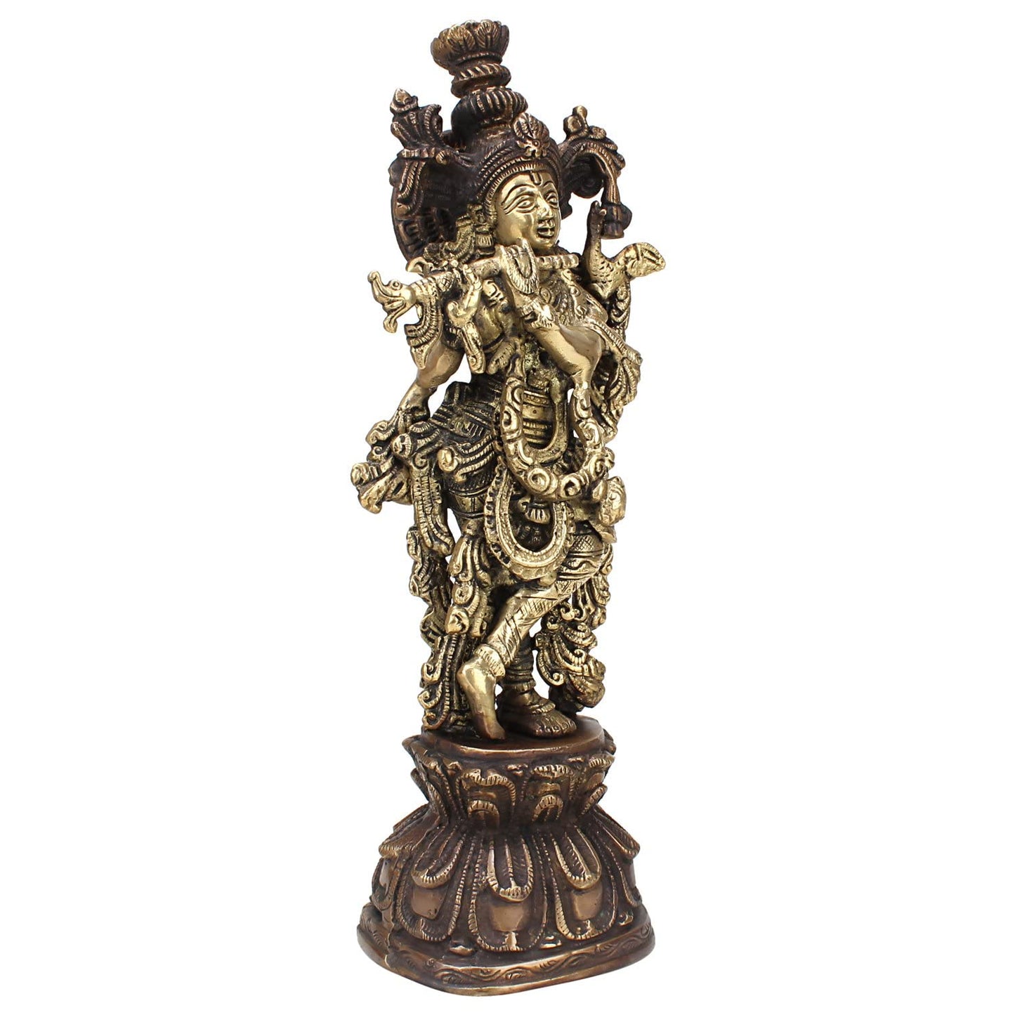 Brass Krishna Idol in Multicolor Height 13 Inch - SvarupArt
