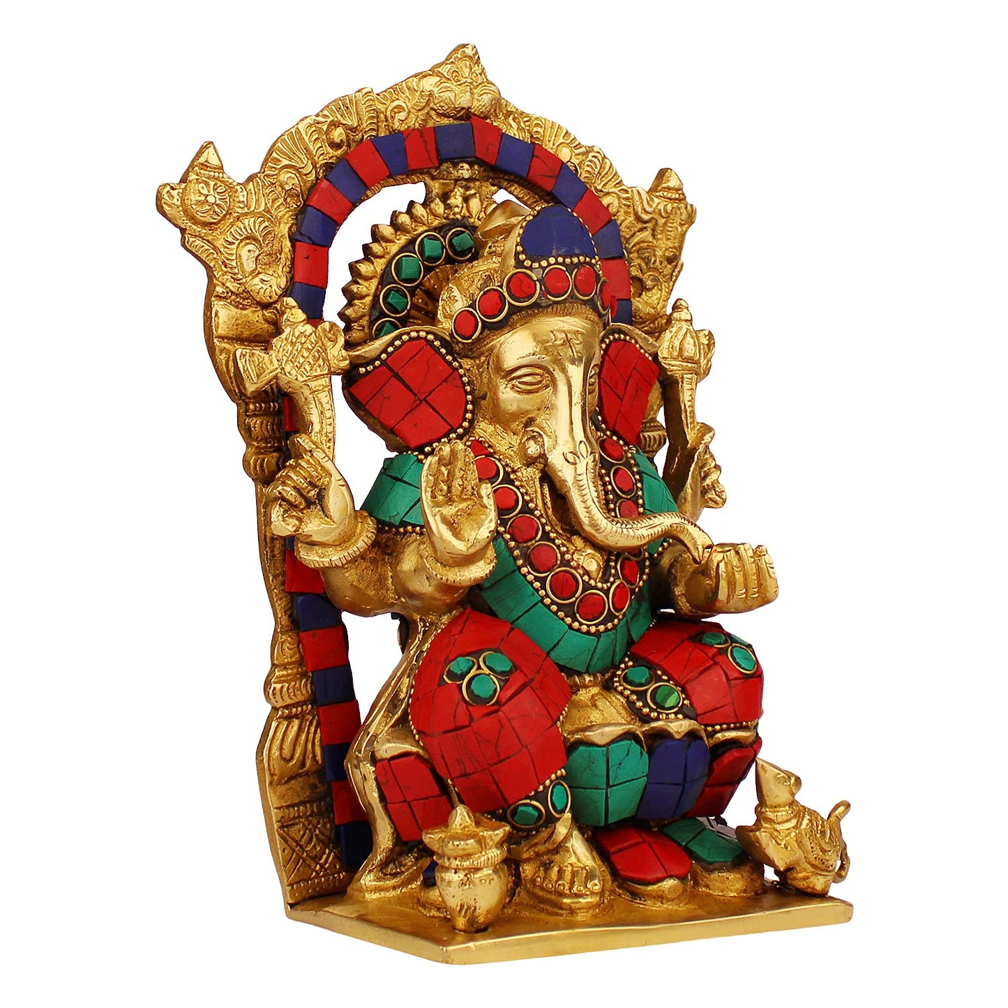 Brass Sitting Ganesha Idol In Multicolor Height 5.5 Inch Weight 2.2 Kg - SvarupArt