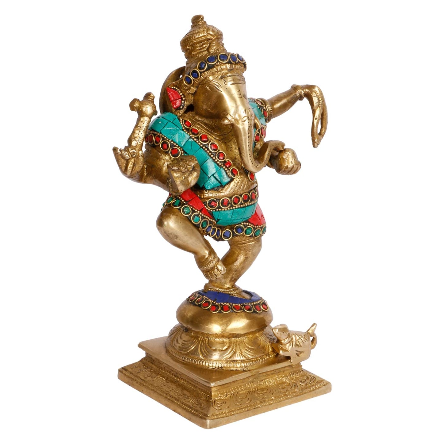 Brass Dancing Ganesha Idol In Multicolor Height 7 Inch Weight 2.4 Kg - SvarupArt