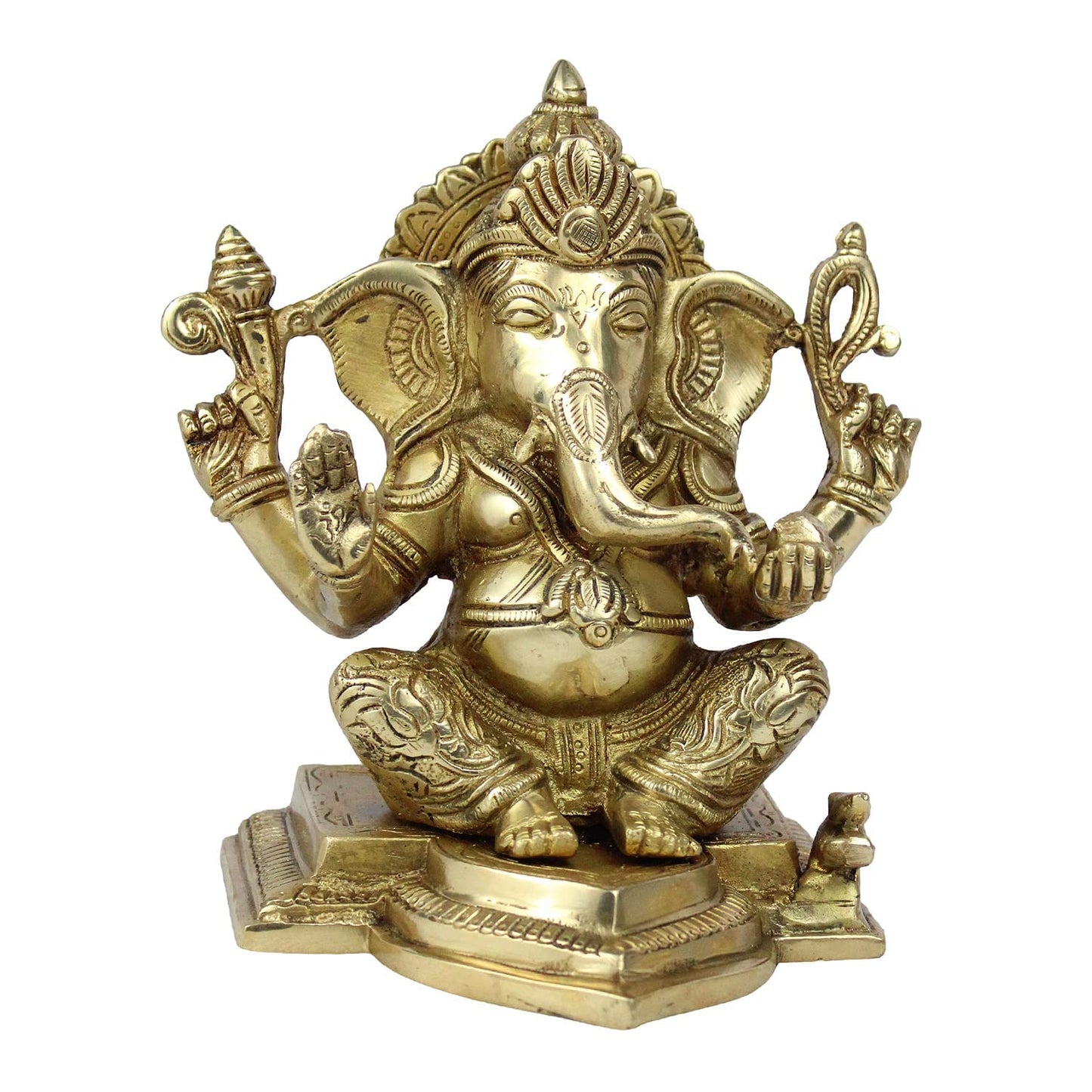 Brass Sitting Ganesha Idol In Gold Color Height 7 Inch Weight 3 Kg - SvarupArt