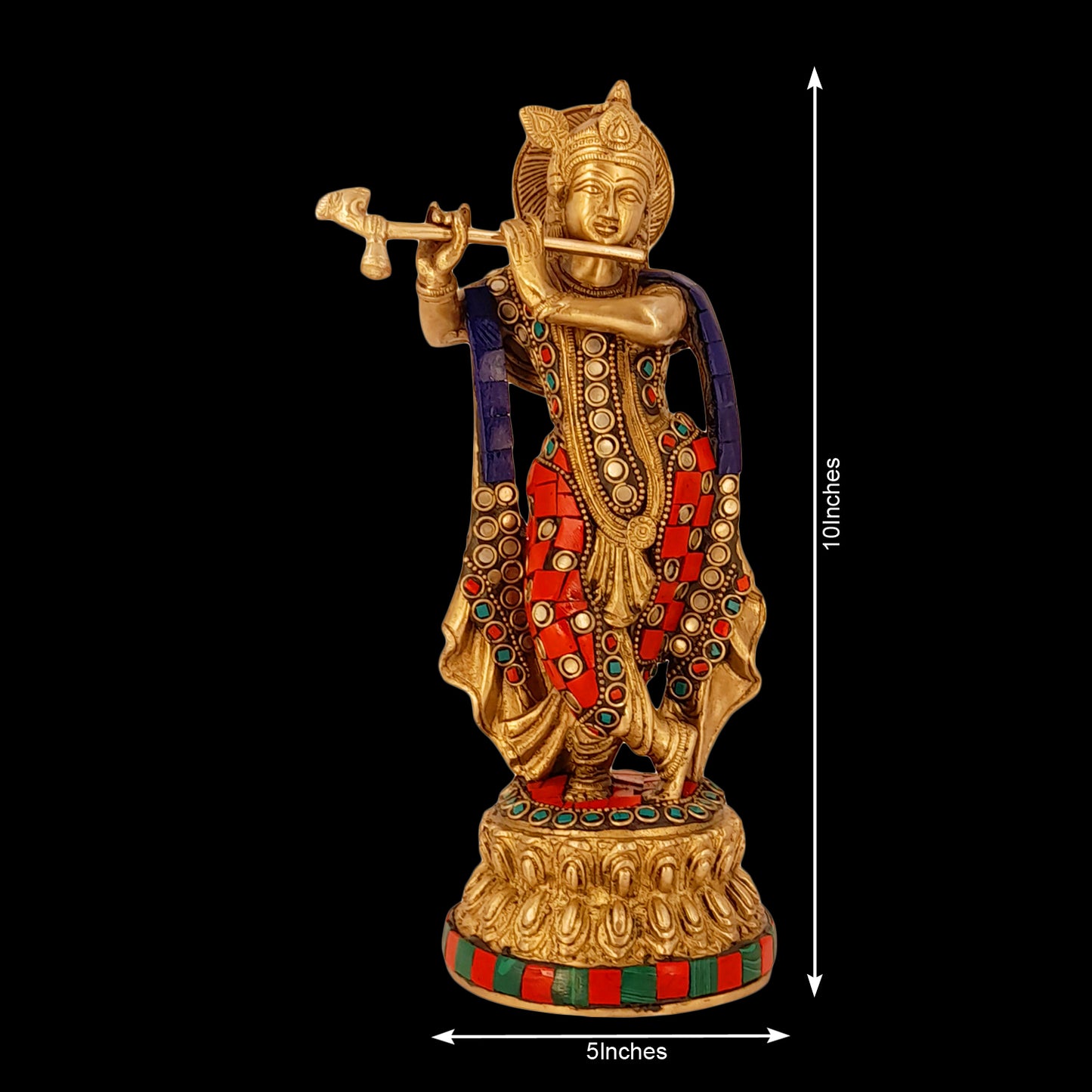 Brass Krishna Murti in Multcolor Height 9.5 Inch - SvarupArt