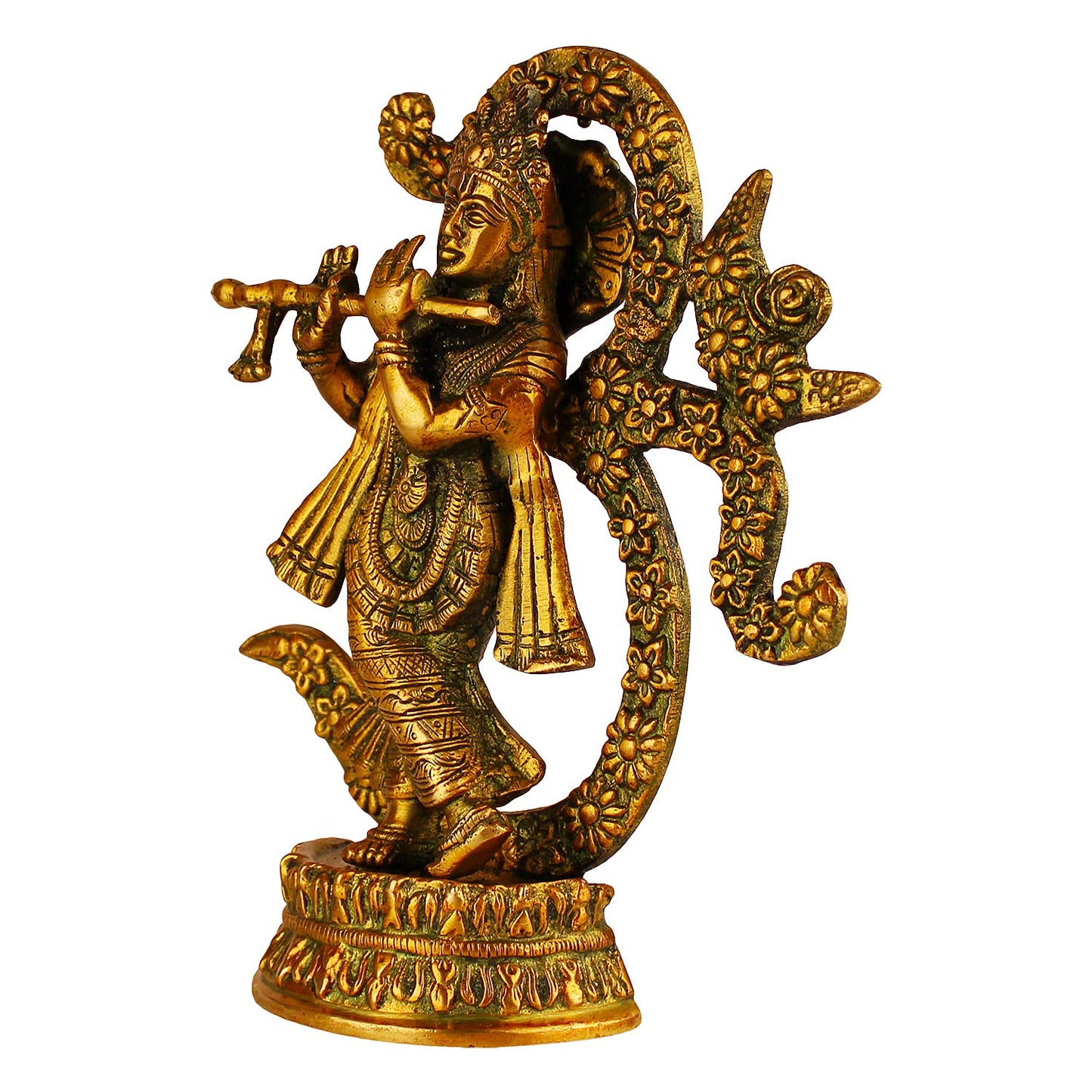 Brass Krishan Bhagwan Idol with Om in Multi Color Height 8 Inch - SvarupArt