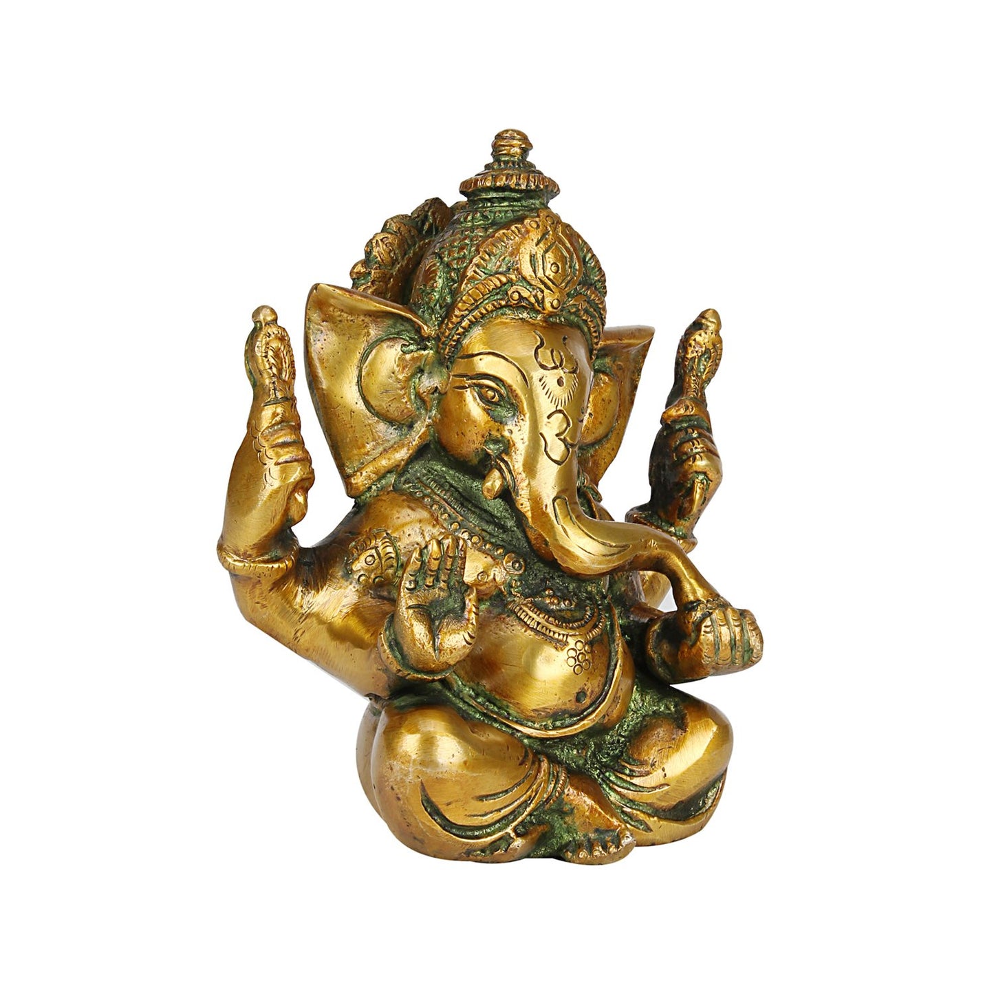 Brass Sitting Ganesha Idol In Multicolor Height 5 Inch Weight 1.3 Kg - SvarupArt