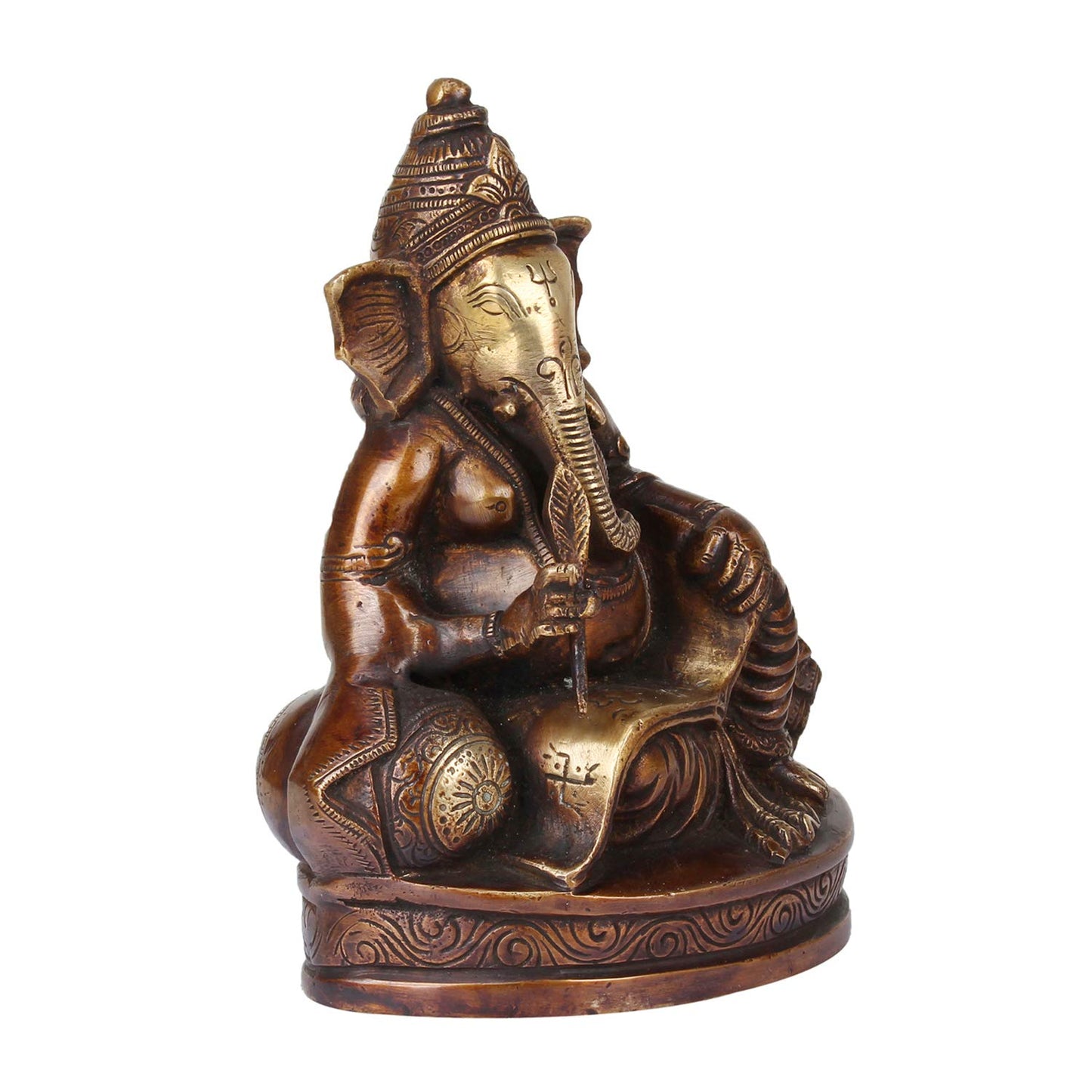 Brass Sitting Ganesha Idol In Gold Color Height 8 Inch Weight 1.1 Kg - SvarupArt