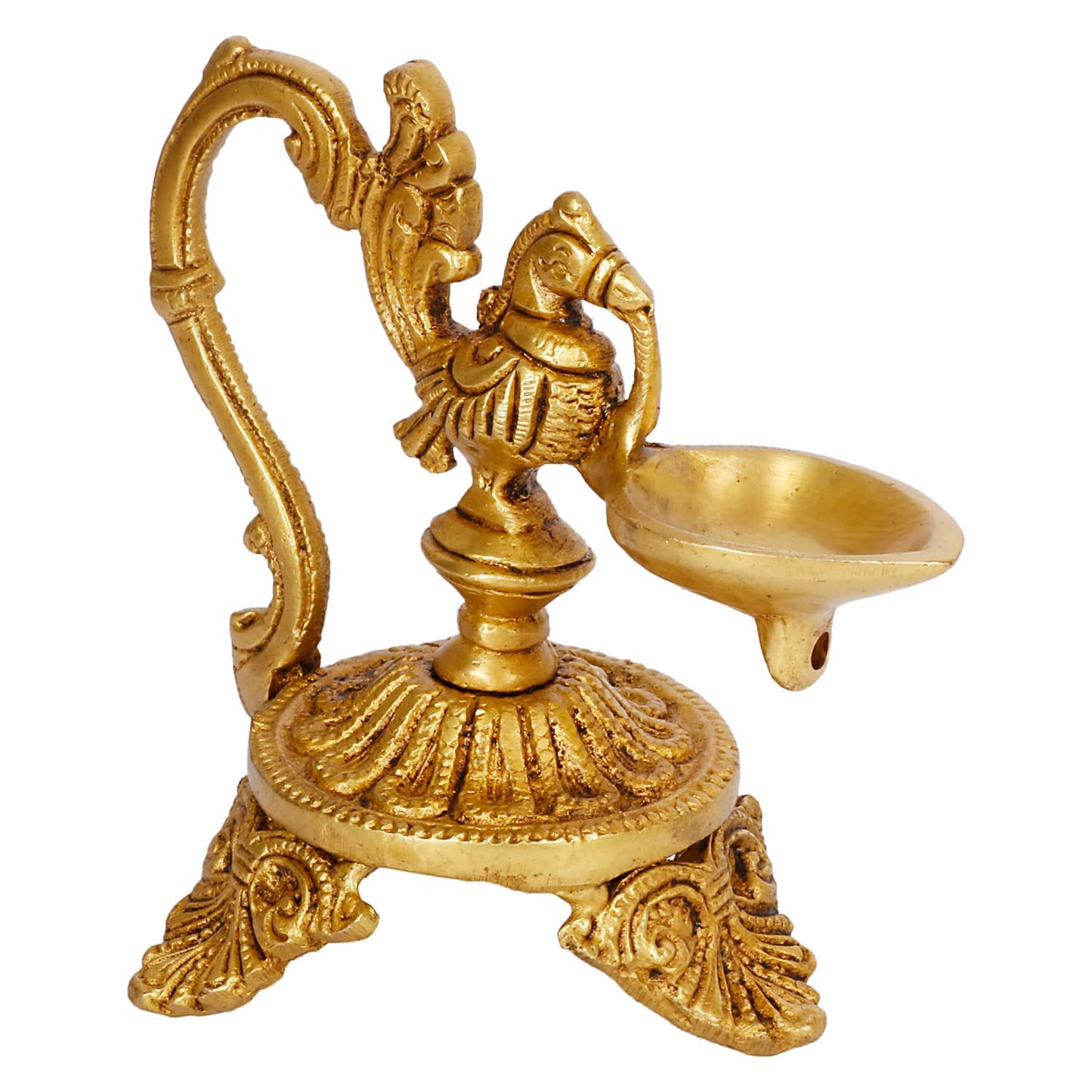 5 Inch Gold Color Brass Peacock Decorative Diya with Stand: Ideal for Home Decoration in the Pooja Room or Mandir - SvarupArt