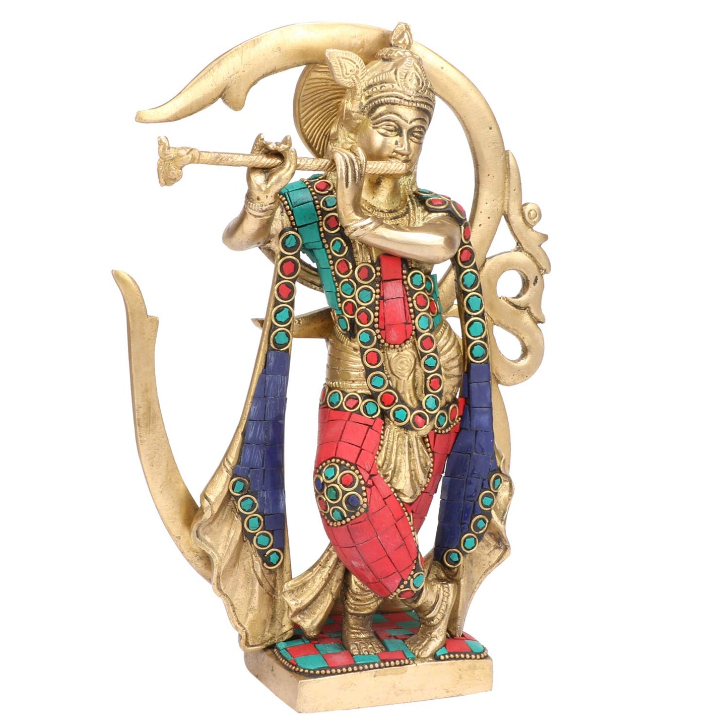 Brass Krishna Murti in Multicolor Heigh 8.5-Inch - SvarupArt