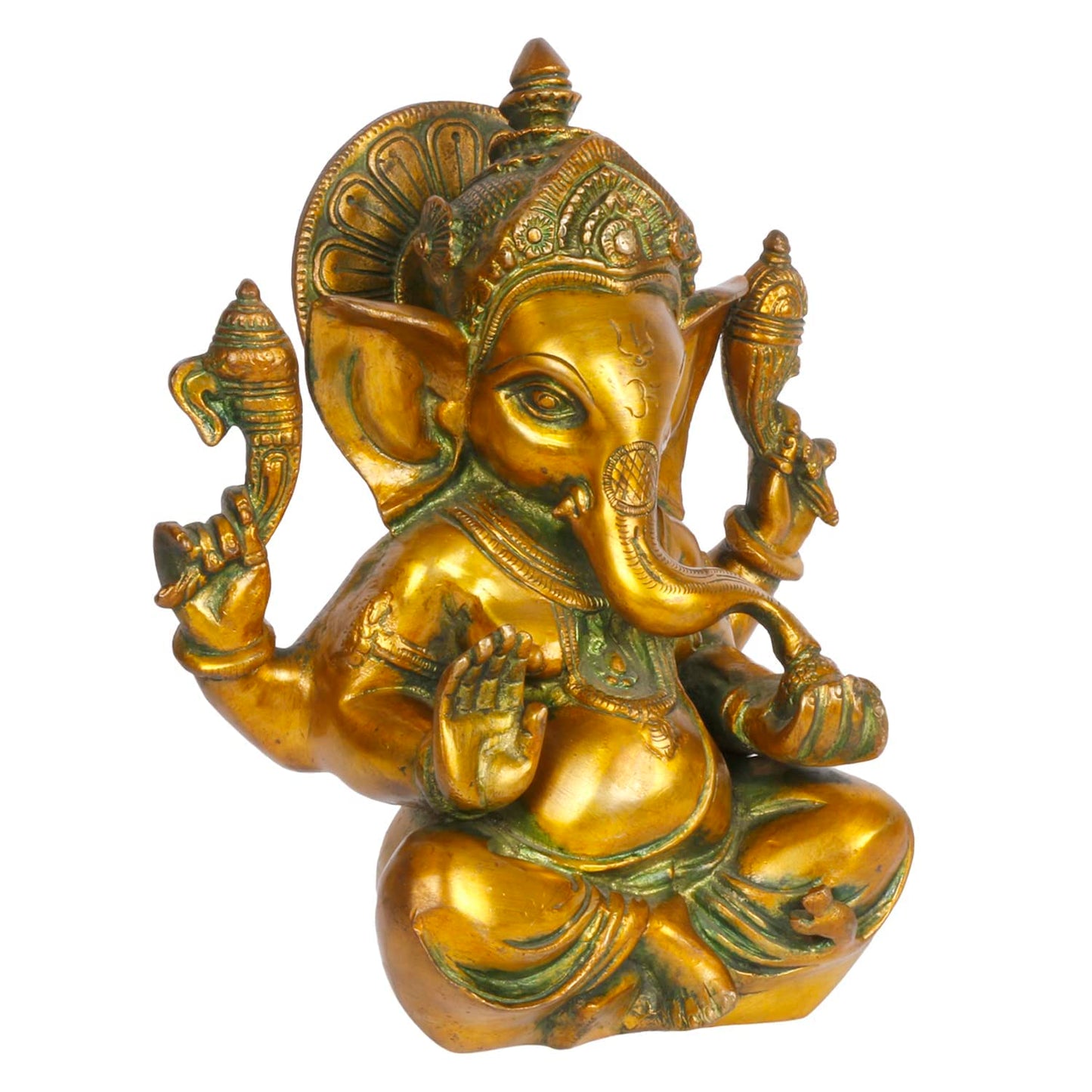 Brass Sitting Ganesha Idol In Multicolor Height 8 Inch Weight 3 Kg - SvarupArt