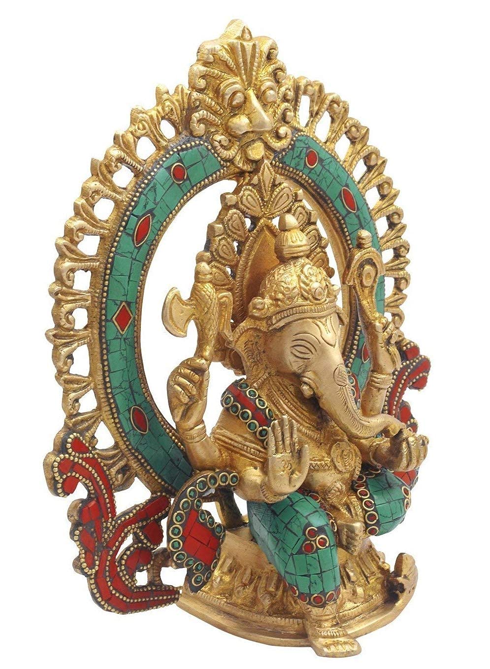 Brass Sitting Ganesha Idol In Multicolor Height 7.5 Inch Weight 2.6 Kg - SvarupArt