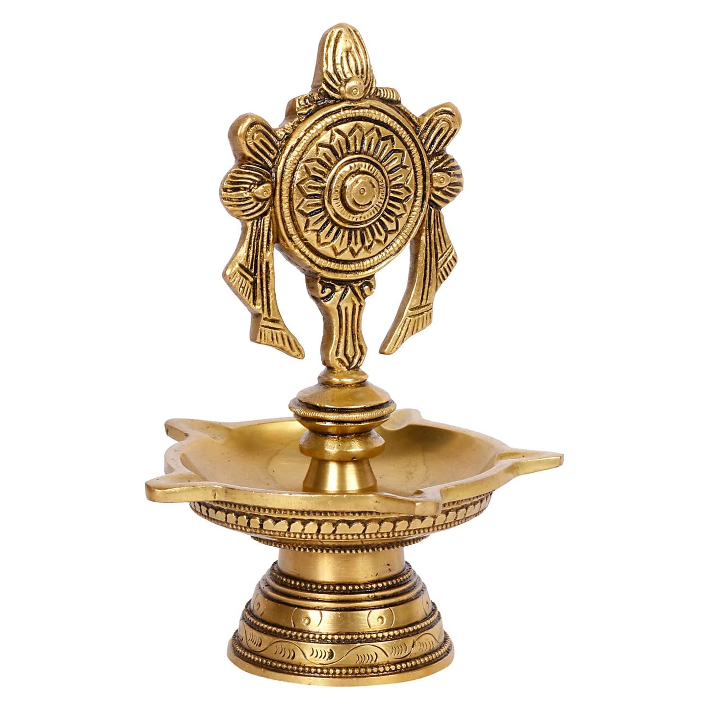 6 Inch Multicolor Brass Chakra Diya: For Temple Aarti, Camphor Burn & Puja. Handheld Design. - SvarupArt