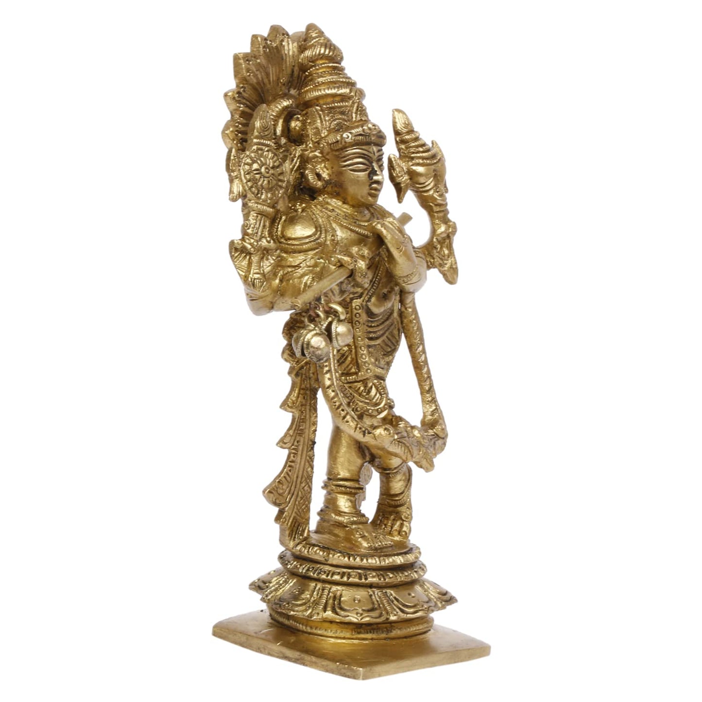 Brass Idol of Krishna with Flute in Hand Gold Color 5.5 Inch Height - SvarupArt
