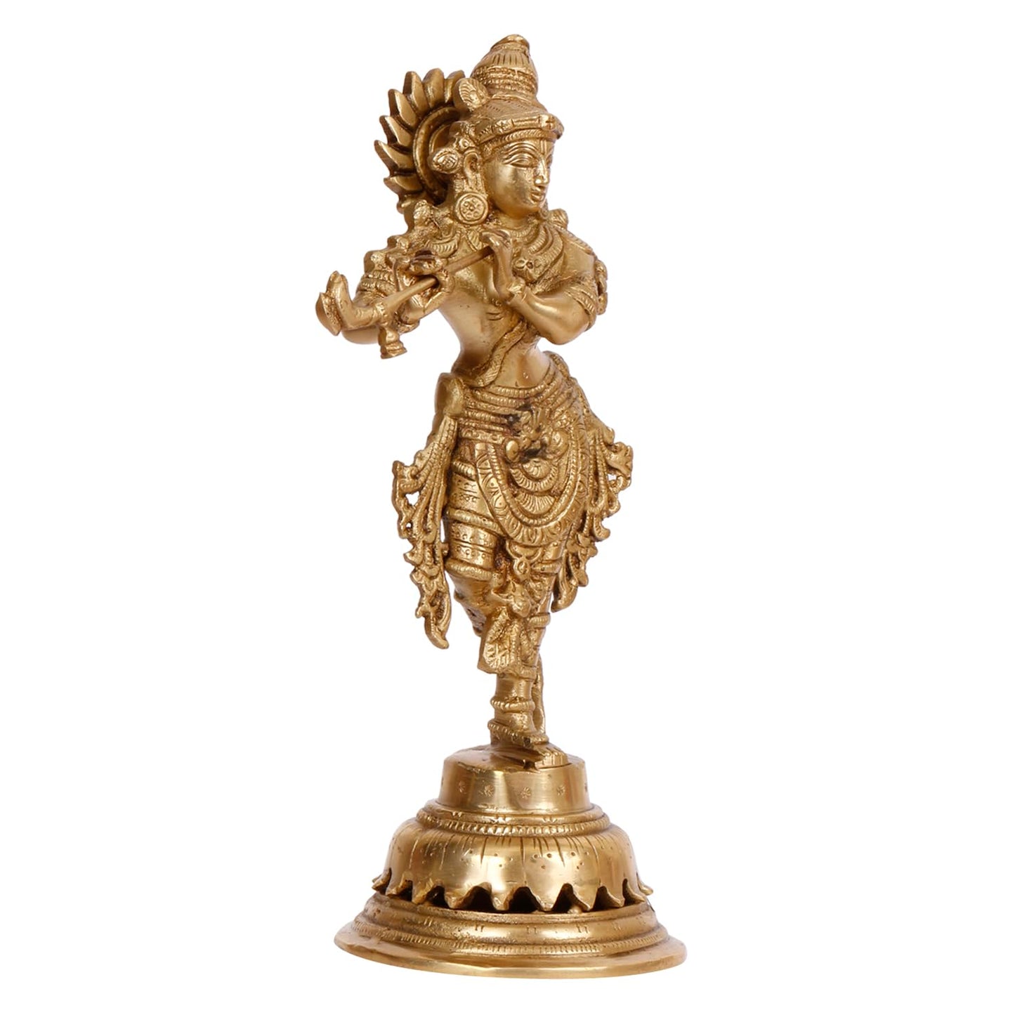 Brass Krishna Murti in Gold Color Height 10 Inch - SvarupArt
