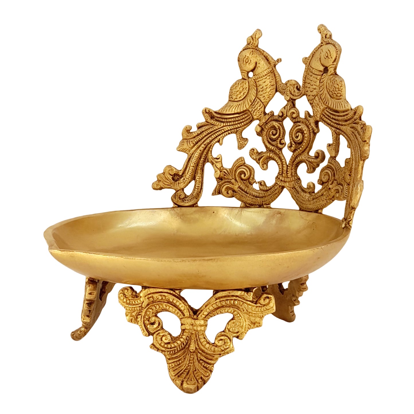9 Inch Gold Color Brass Large Oil Diya: Perfect for Home Temple Aarti, Camphor Burning, and Table Mandir - SvarupArt