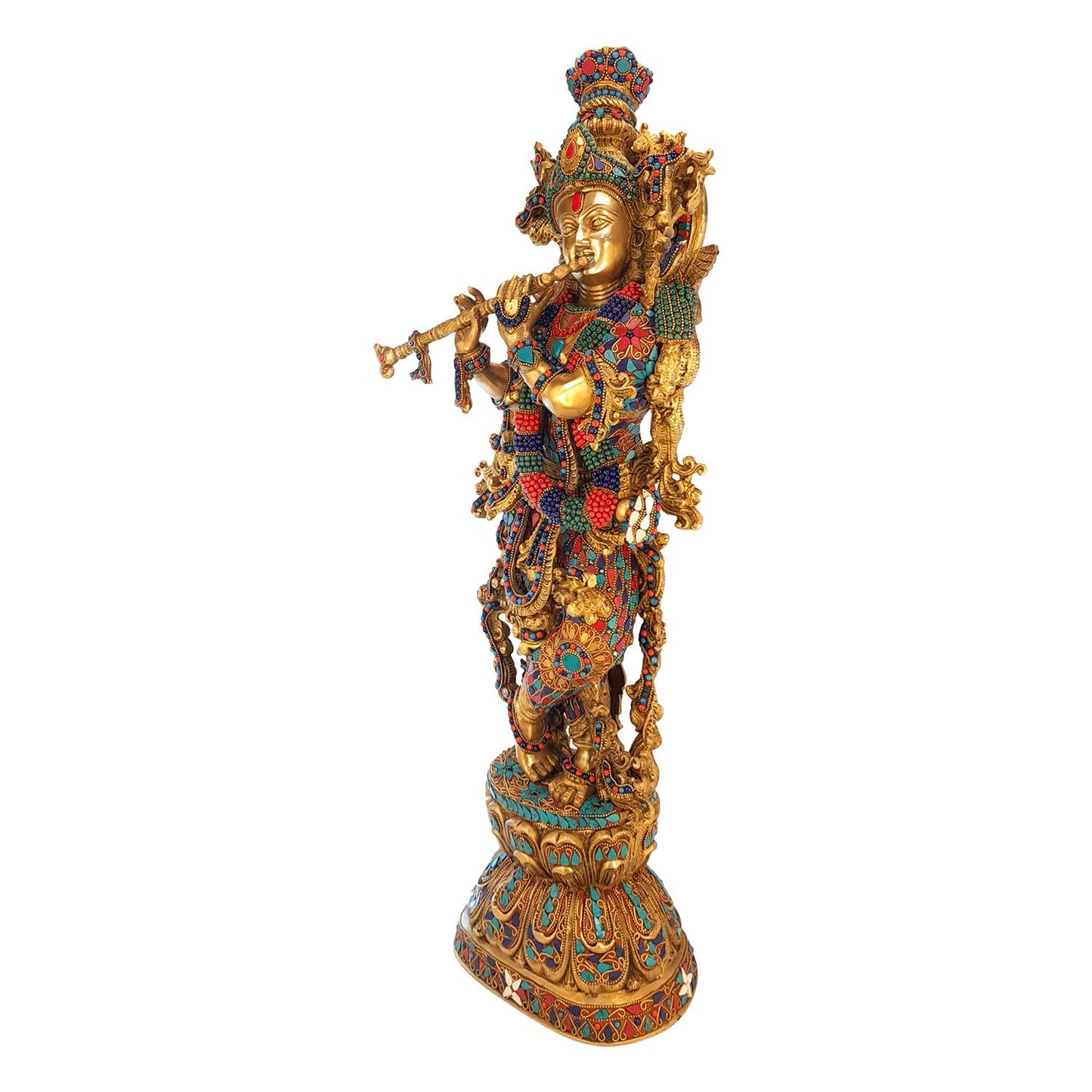 Brass Krishna Murti in Multicolor Height 29 Inch - SvarupArt