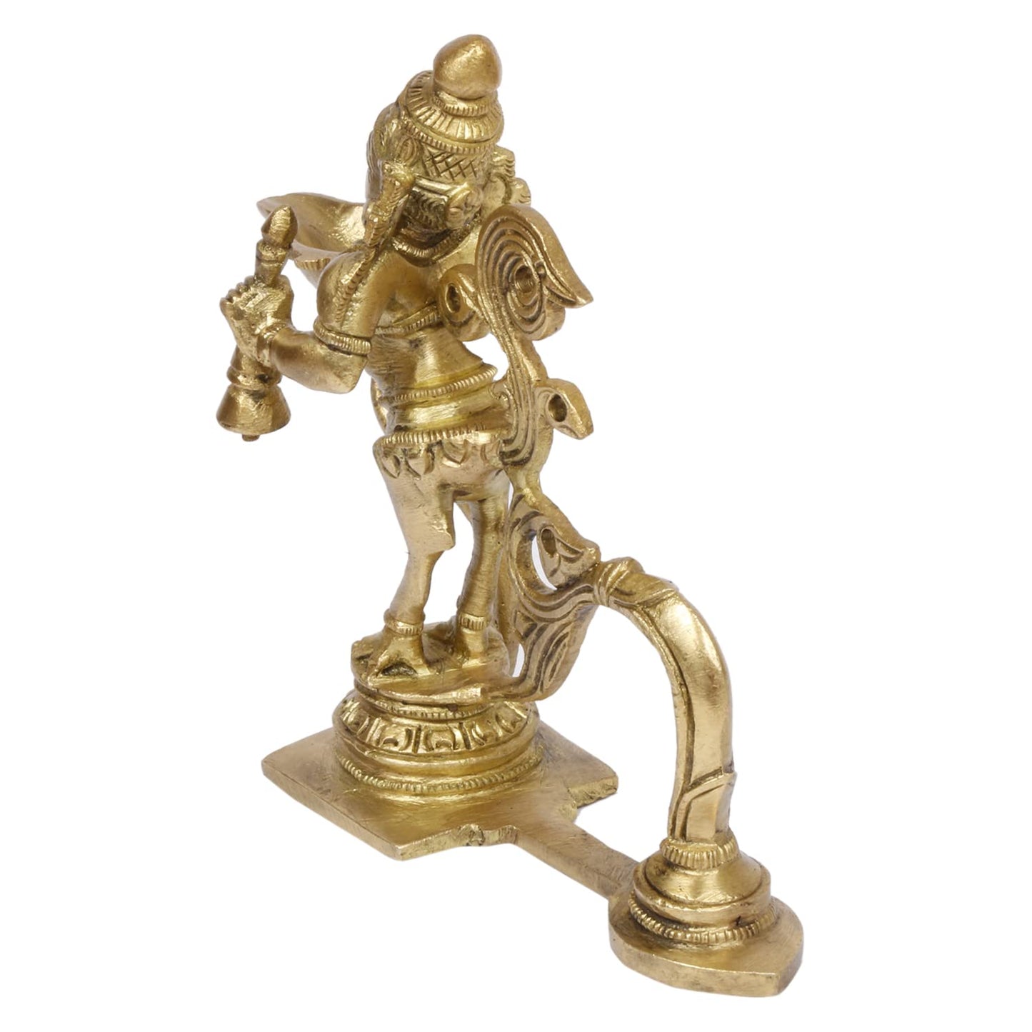 4.5 Inch Gold Color Brass Brahma Aarti Deepak with Handle: Can be used as Camphor Burner, Handheld Arti Diya for Puja. - SvarupArt